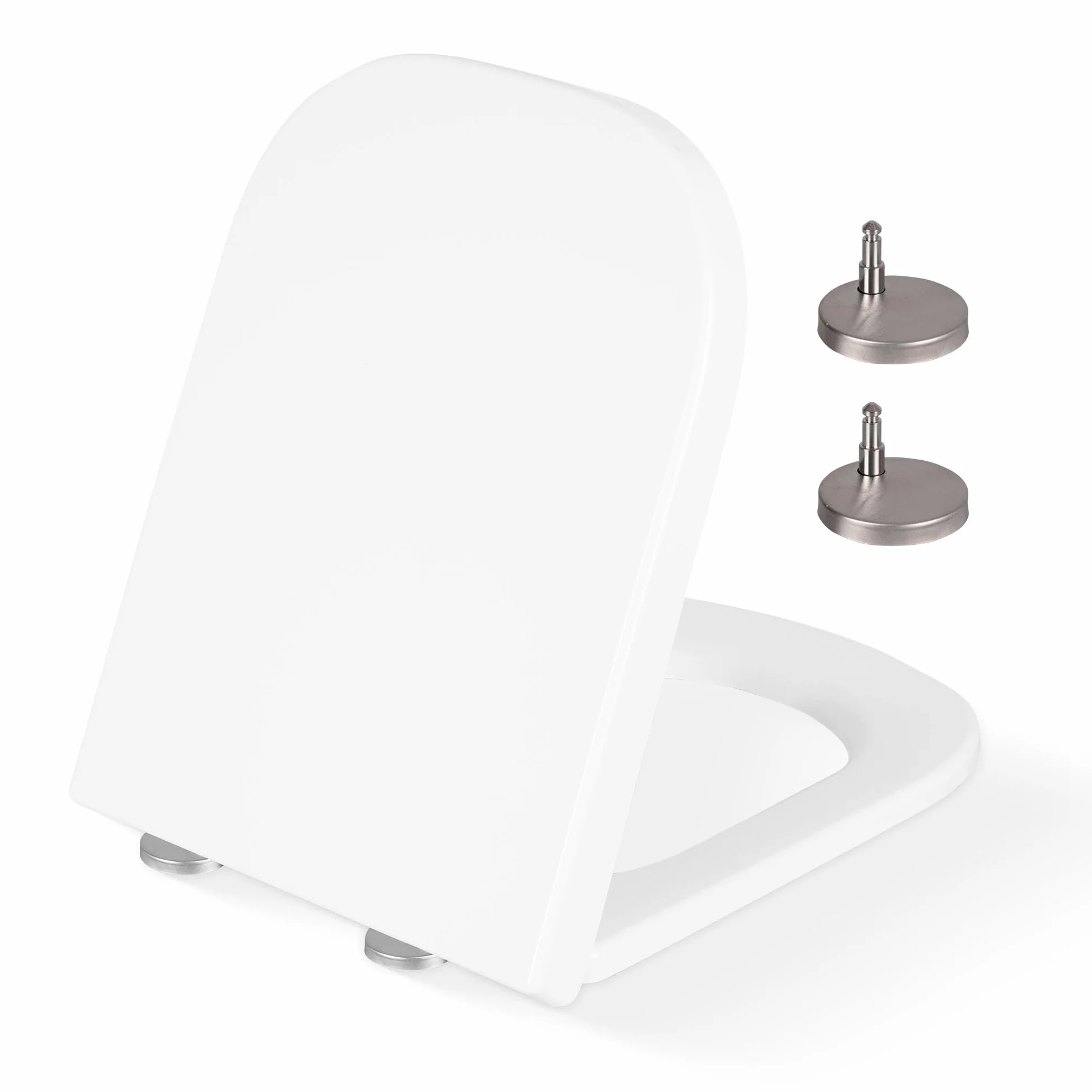 CUQOO Asiento de inodoro cuadrado de cierre suave, asiento de inodoro resistente con liberación rápida, fácil instalación con dos opciones de fijación superior y bisagras ajustables
