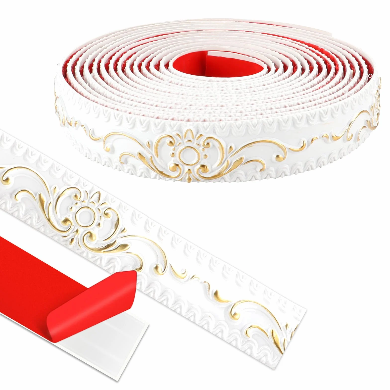 600cm*3.6cm 3D Molduras Decorativas para Pared, Autoadhesiva para Pared para Bordes de Espejos, Muebles, Marcos de Puertas, Techos, Decoración Del Hogar(Blanco con Oro)