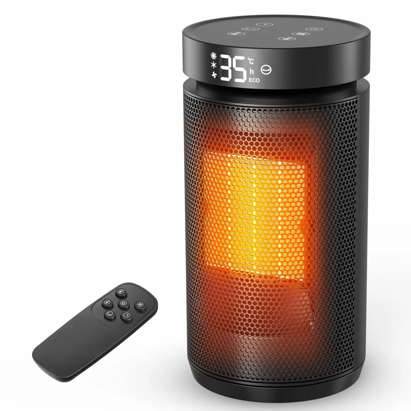 Calefactor Bajo Consumo con Control Remoto, 1500 W Silencioso Calefactor Cerámico PTC, Temporizador 12H, Rotación de 70°, Múltiples Funciones de Protección, Ideal para Salones, Dormitorios y Baños
