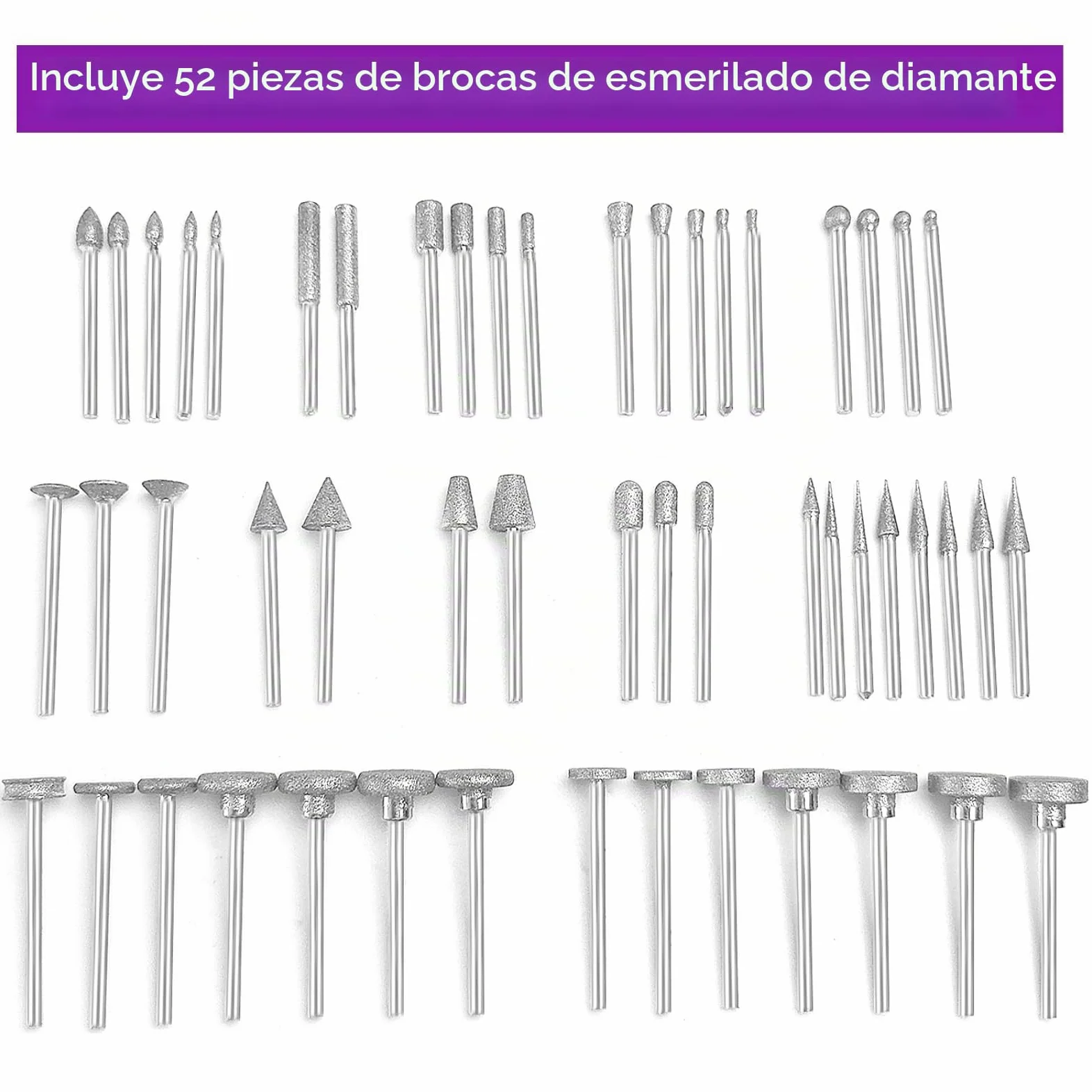 Juego de 52 brocas de diamante multifuncionales compatibles con Dremel, brocas de diamante para herramientas rotativas, vástago de 3 mm, para tallar, pulir, moler
