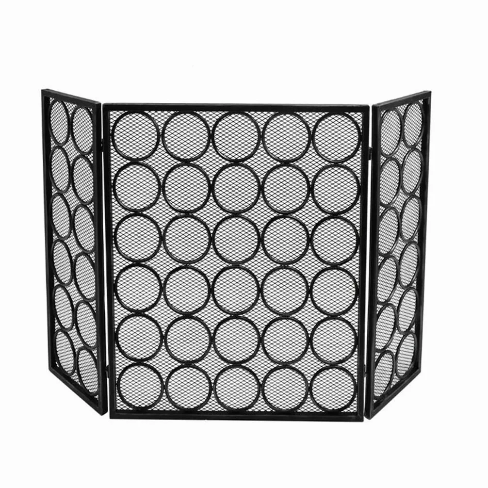 Salvachispas Chimenea Pantalla de pantalla de chimenea de hierro forjado Patrón de círculo tríptico con pantalla de protección de chispa neta Hogar Chimenea Cerca de seguridad ( Color : Black )