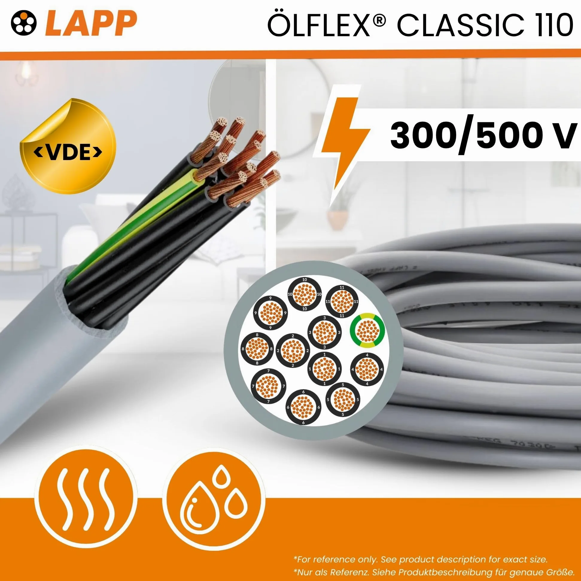 Lapp 1119212 Ölflex Classic 110 - Cable de Control PVC 12x1 mm² - 10 m | Manguera de 12 conductores con cable de protección verde-amarillo, 12G1 resistente al aceite y flexible para máquinas