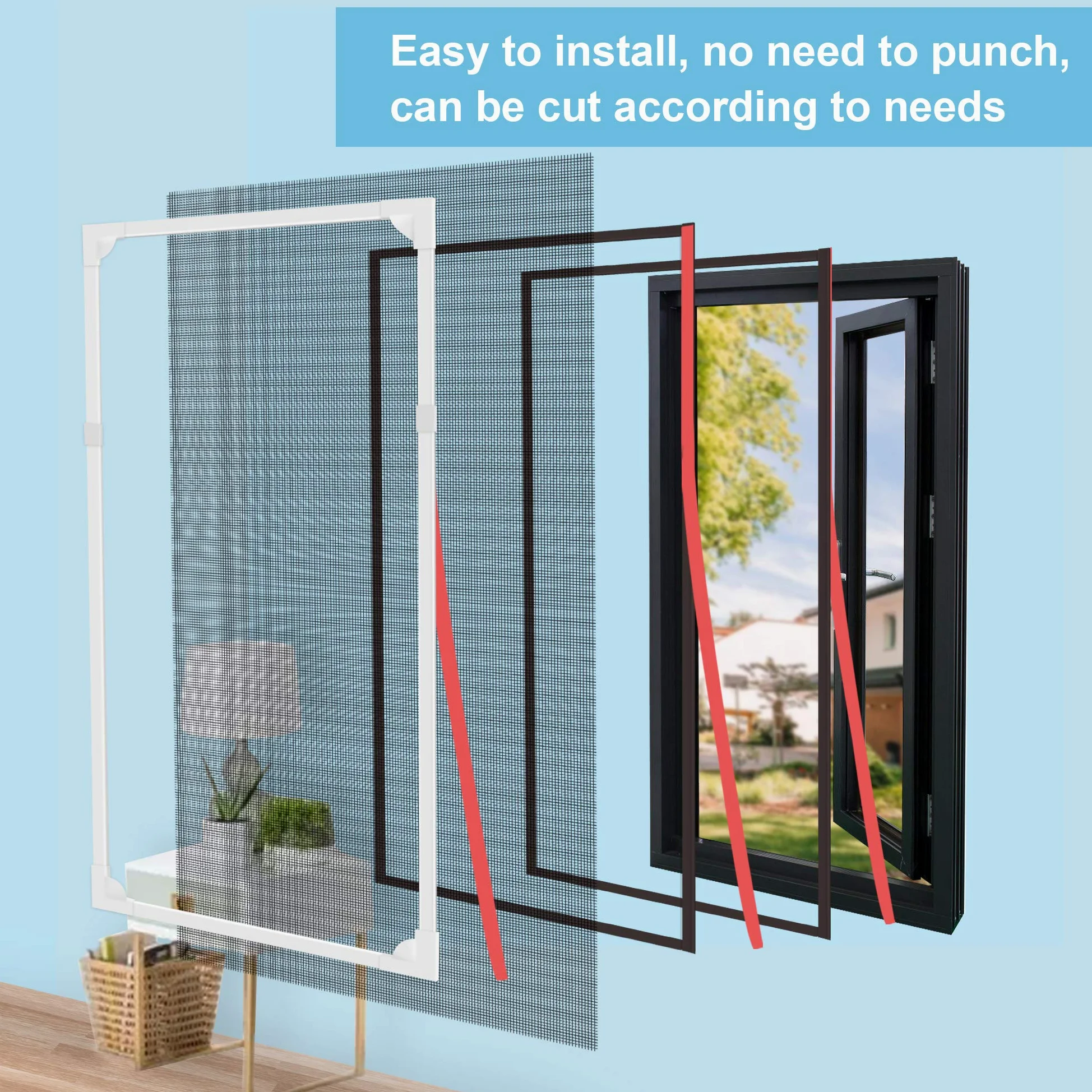 Gimars Mosquitera Ventana Magnética 130x150cm Ajustable Pantilla Mosquitera Ventana de Malla Superfino Tamaño DIY Cortina Mosquitera Cortable con Imanes Contra Insectos para Ventana,Blanco