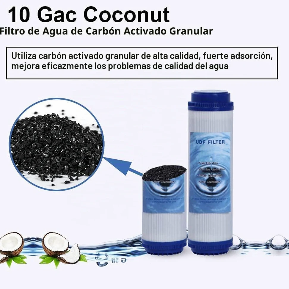 HUINING UDF (GAC Carbon) de 10 pulgadas con tres filtros de carbón activado de partículas de 25,4 x 6,3 cm para todos los sistemas de ósmosis inversa domésticos (UDF-3pcs)