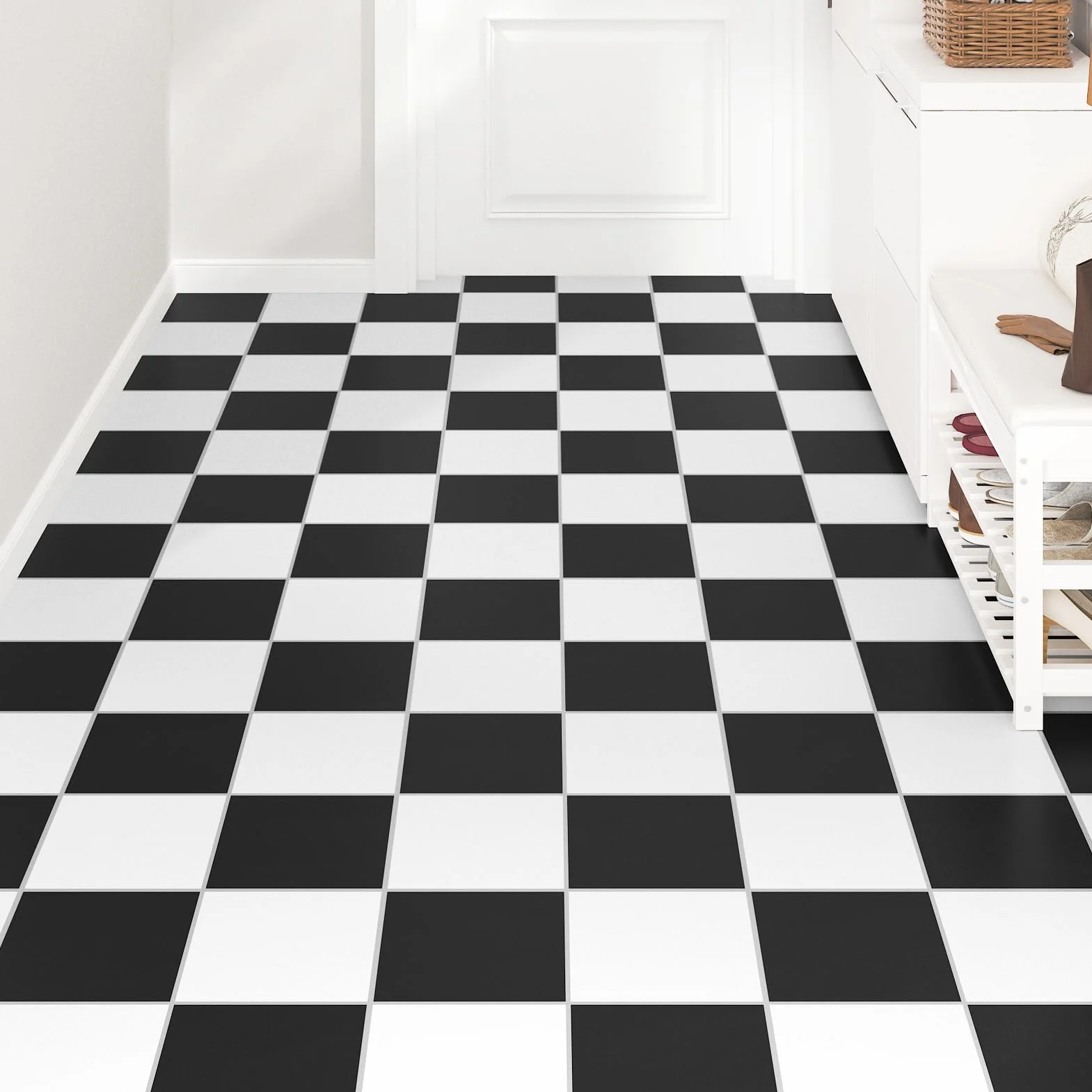 Baldosas Adhesivas Suelo Blanco y Negro Parquet Adhesivo Suelo Vinilo Autoadhesivo Impermeable Para Cocina Baño Losetas Autoadhesivas Blanco y Negro 12 Piezas 30 x 30cm