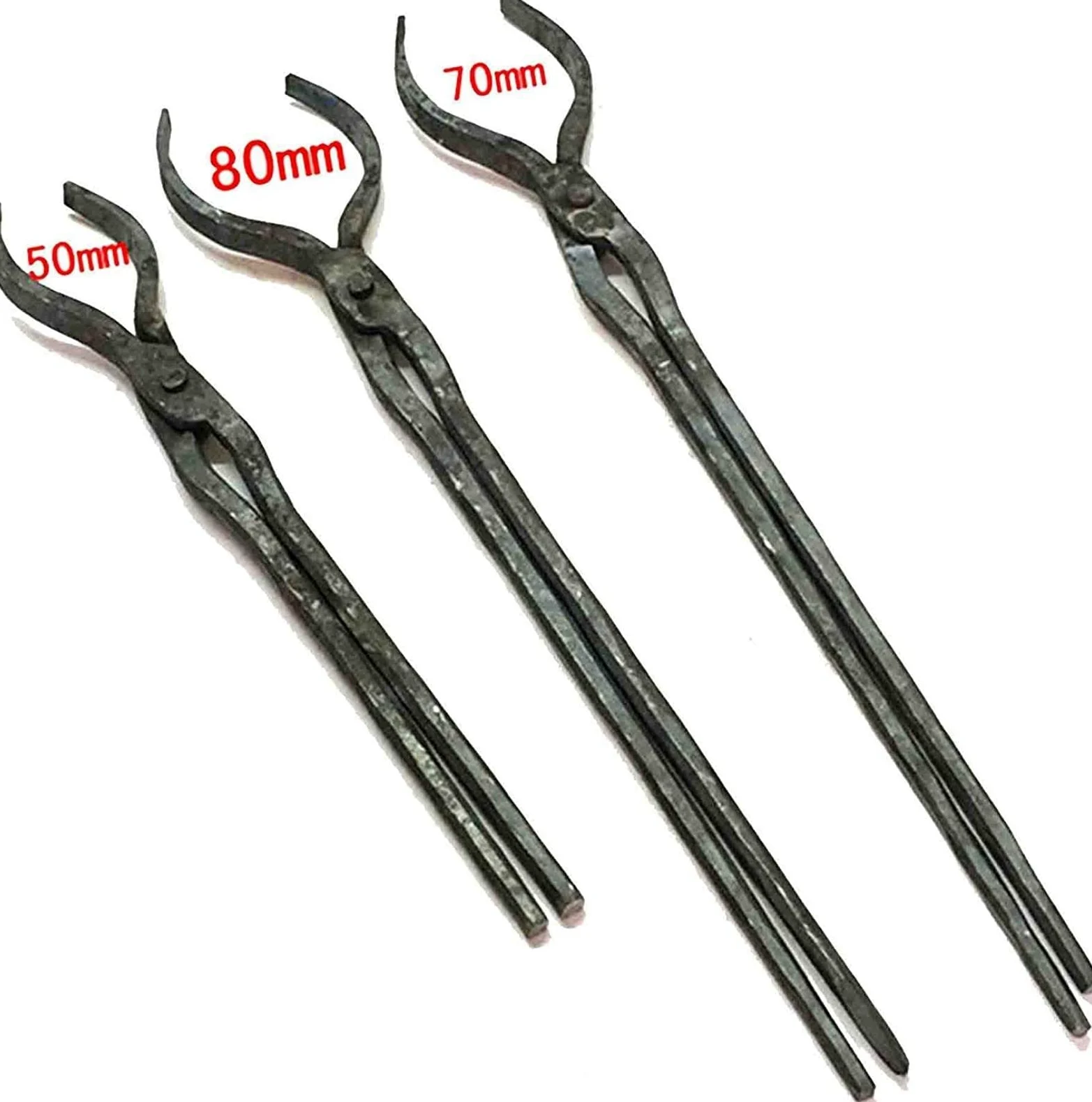 Tenazas de Herrero,Tenaza de forja Herramienta de Herrero de Herrero Blacksmith Hogar Tong Anvil Vise Round 40-80 mm for Forja de Herrero del Ingeniero (5 Pinzas), 50 mm (Color : 40mm)