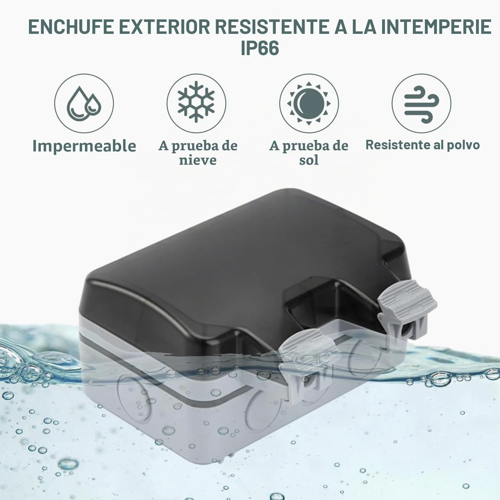 Enchufe exterior con puertos USB, enchufe de jardín, impermeable, IP66, contacto de protección con tapa abatible