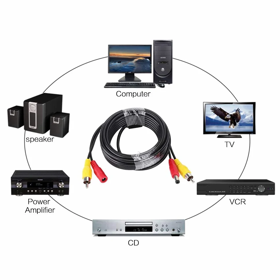 Cable De Video 5m / 10m / 15m / 20m RCA + DC Monitoreo Cámara Analógica Audio Video Cable De Alimentación Cable De Extensión De Cámara De Vigilancia(5M)