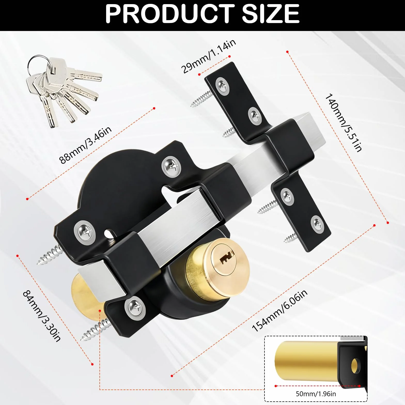 Cerradura Puerta, Cerradura Puerta Interior con Cilindro de Bloqueo de 50 mm Doble Bloqueo de Acero Inoxidable con 5 Llaves para Puerta de Metal Puerta de Madera Entradas de Casas Dormitorios