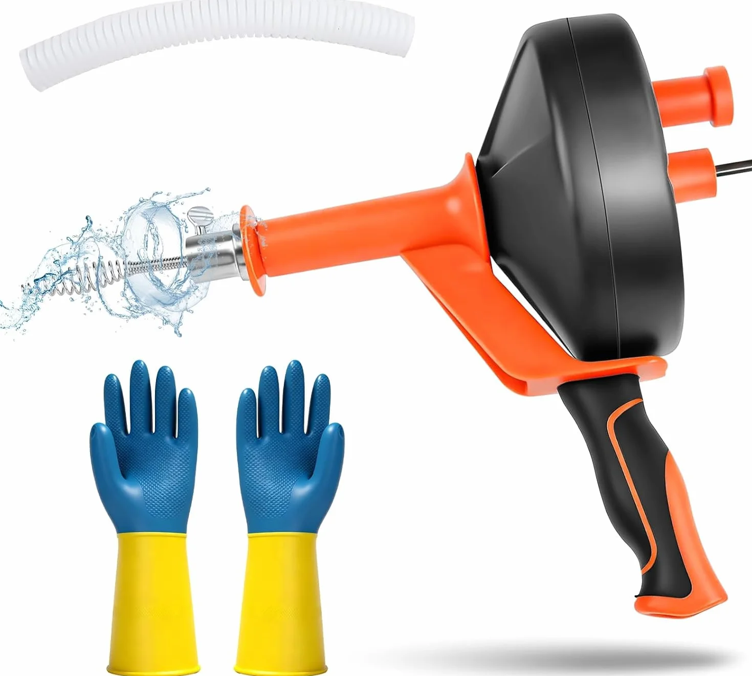 Desatascador Tuberias Profesional- 10m, Desatascador Fregadero con Accesorio de Taladrar, Limpia Tuberias con Guantes - Manual & Eléctrico, Desatascador WC para Inodoros Baño Cocina