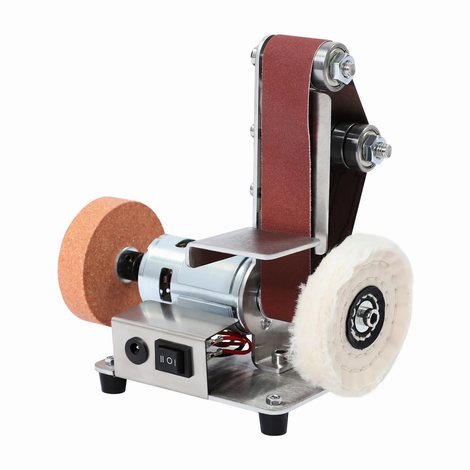 Lijadora de banda, lijadora de 7 velocidades, 9000 rpm, plataforma ajustable, pulidora de banda, lijadora de disco para trabajos de madera DIY, trabajos de metal, fabricación de cuchillos