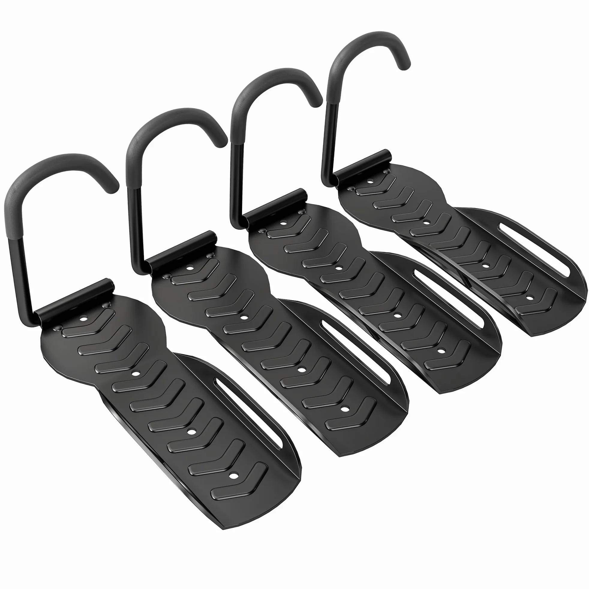 SPORTNOW Soportes de Pared para Bicicletas de 4 Piezas, Gancho para Colgar Bicicleta Plegable hasta 30 kg, Portabicicletas de Almacenamiento Vertical con Tornillos, para Casa, Garaje y Sótano, Negro