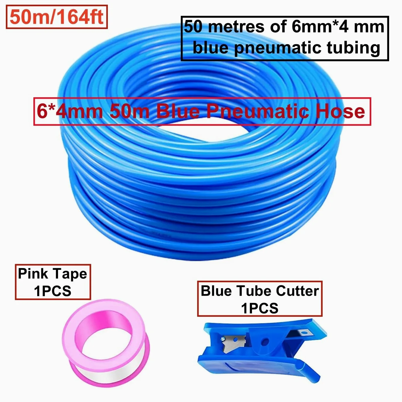 50 Metros Manguera Neumática 6mm OD/4mm ID,Azul Tubo Compresor Aire.Poliuretano PU Manguera de Aire Tubo Kit para la línea de aire o tubería de transferencia de fluidos