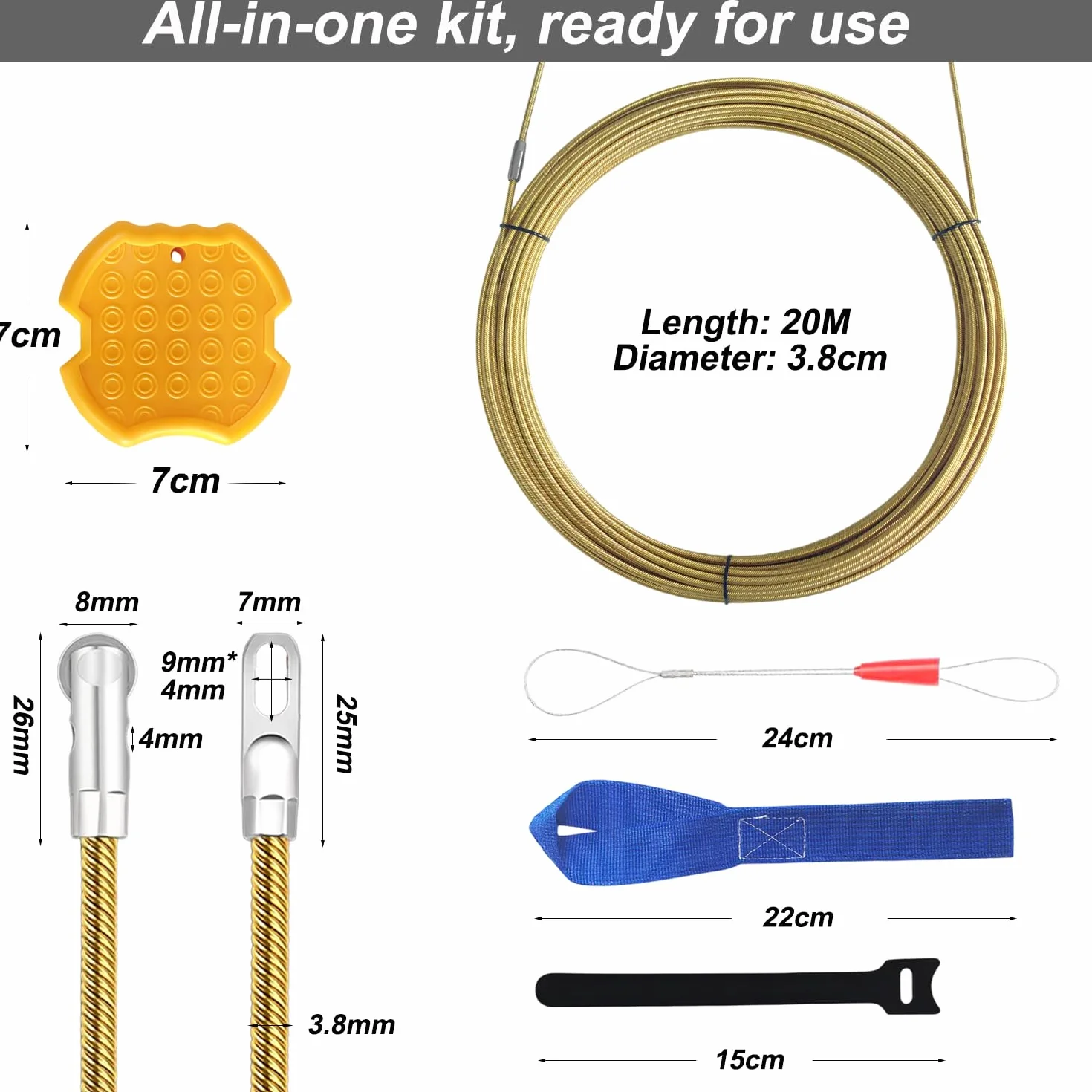 Guía pasacables 20 m 3,8 mm muelle de inserción metal cinta inserción tracción alambre introducir cables eléctricos
