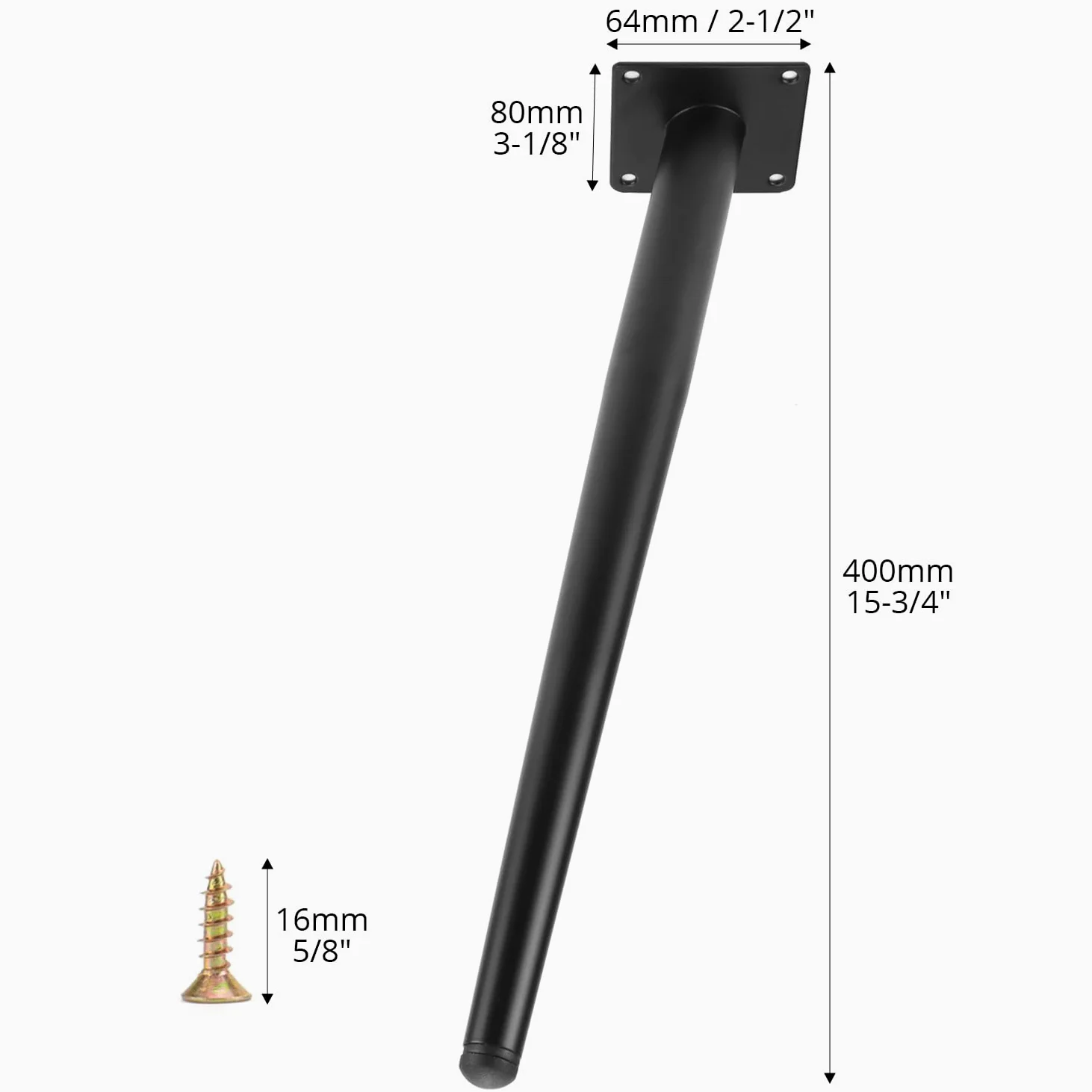 QWORK® Juego de 4 Patas para Muebles Inclinado - 40 cm Acero - con Tapas Resistentes a los Arañazos - para Mesa de Centro/Mesita de Noche/Gabinetes/Sillas