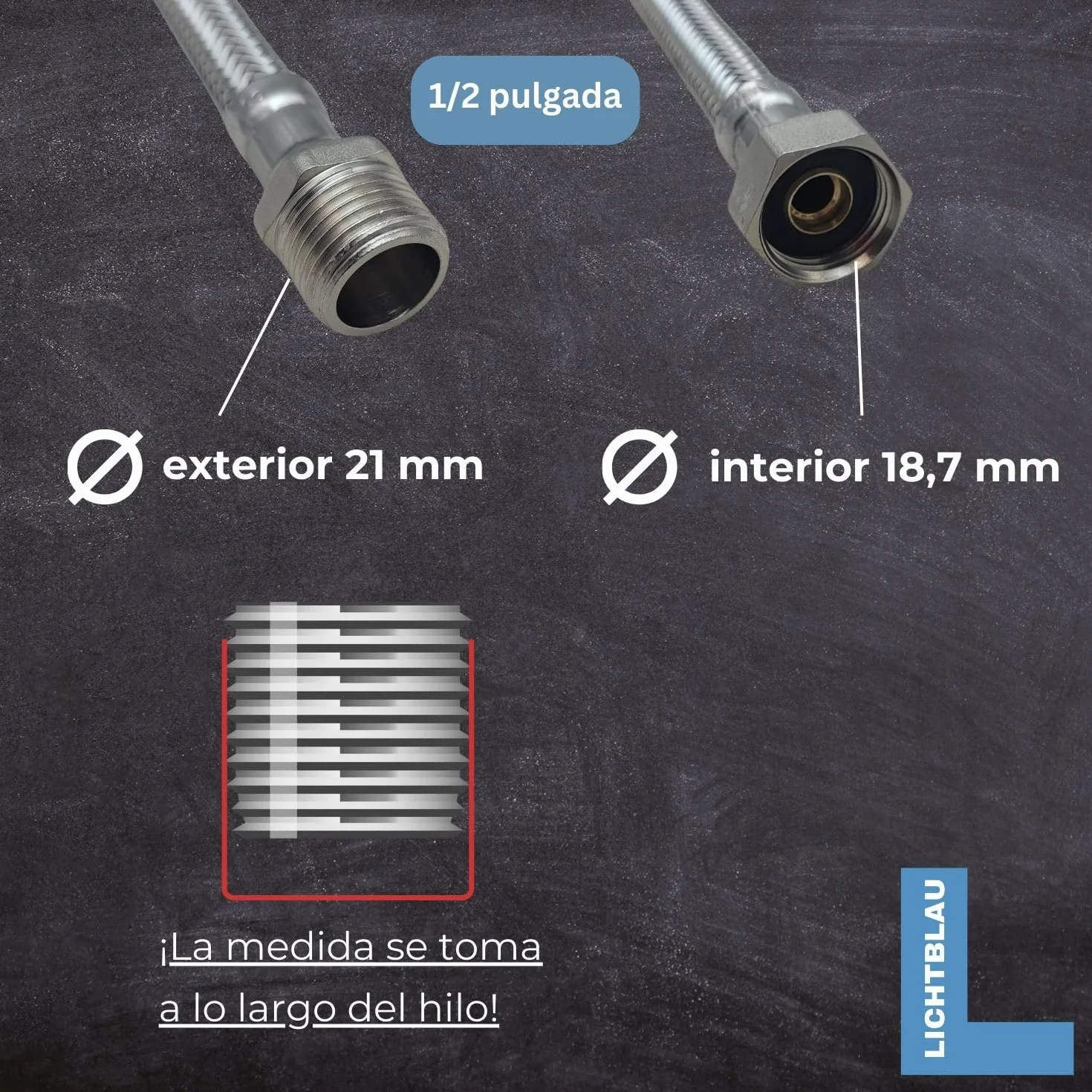 LICHTBLAU manguera de extensión flexible acero inoxidable 60 cm 1/2 pulgada, latiguillo prolongador antitorsión para grifo cocina y baño, agua potable, alta presión, resistente y duradera