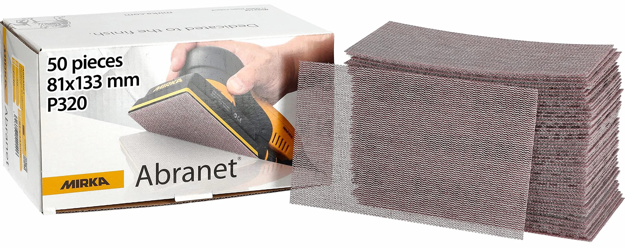 Mirka Abranet tiras de lijado de malla 81x133 mm cierre adhesivo/grano P320 / 50 piezas/para lijar madera, masilla, barniz, plástico / 5417805032