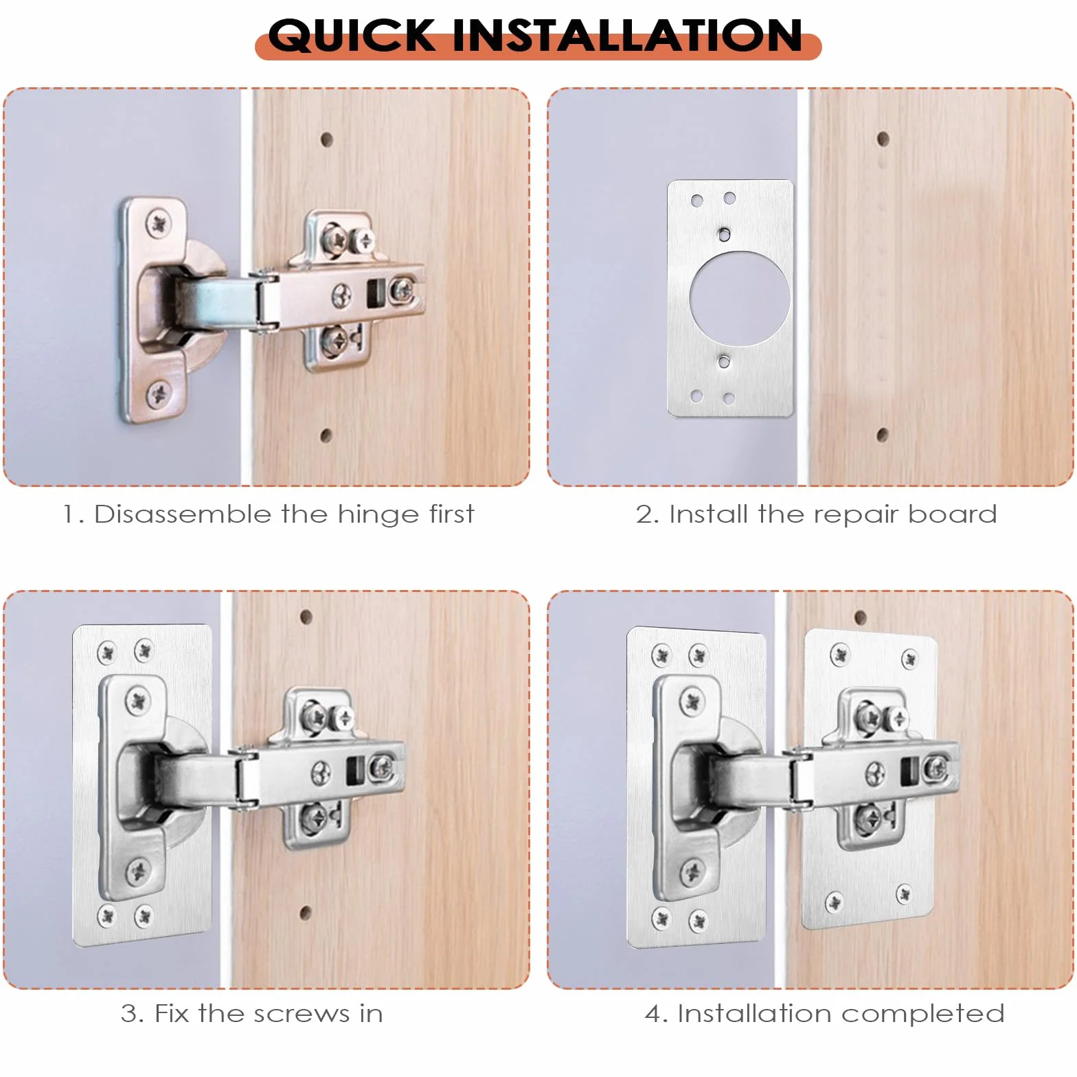 Placa Reparación Bisagras Cocina Inoxidable, 12 Piezas con Tornillos Fijación para Muebles Madera