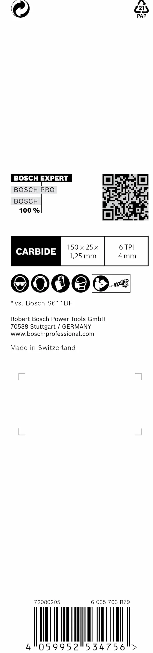 Bosch Professional 1x Hoja de sierra sable Expert `Window Demolition` S 956 DHM (para Madera con metal duro, Longitud 150 mm, accesorios Sierra sable)