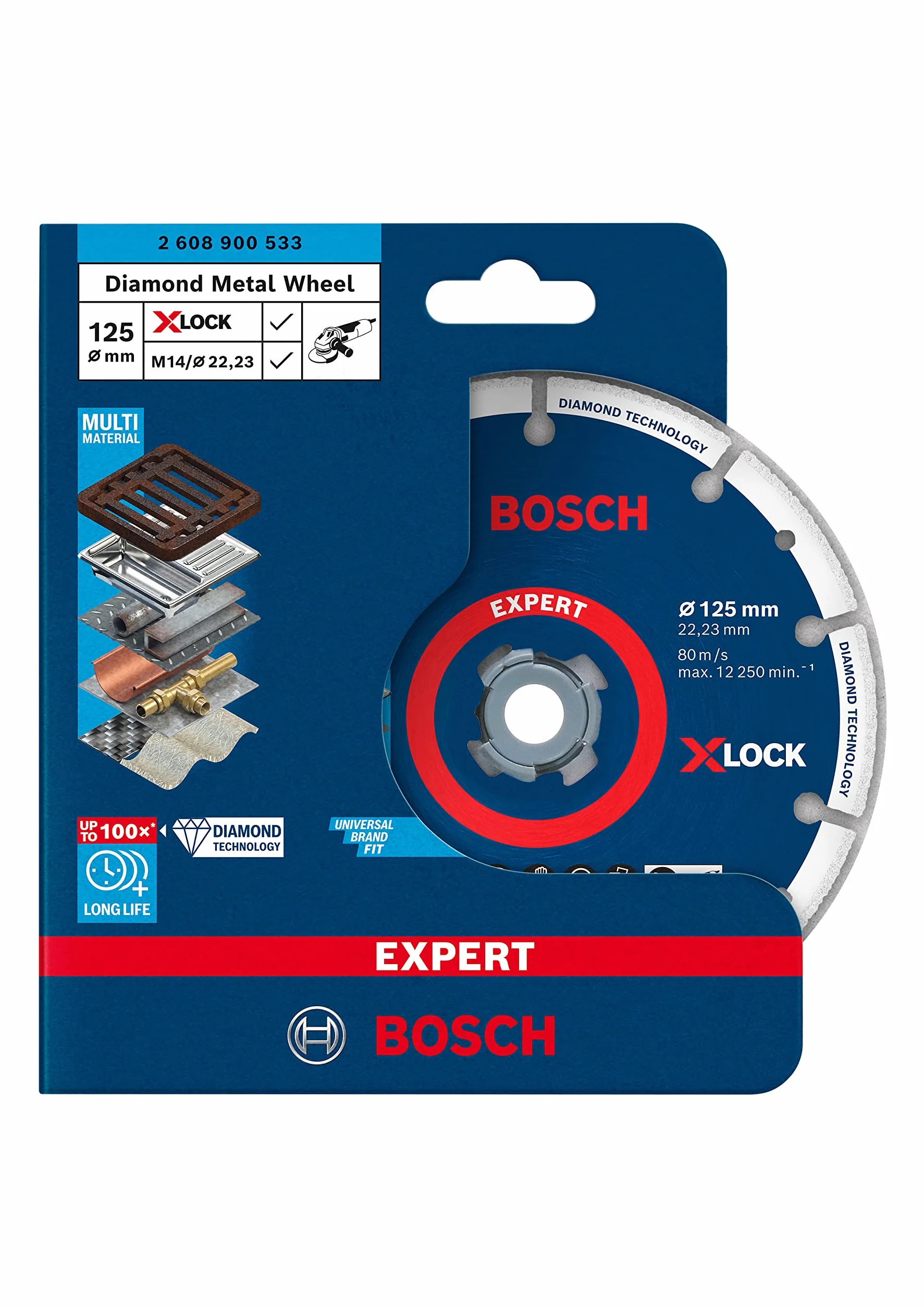 Bosch Professional 1 x Discos de corte de diamante Expert Diamond Metal Wheel X-LOCK, para Hierro fundido, 125 mm, Accesorios Amoladora pequeña