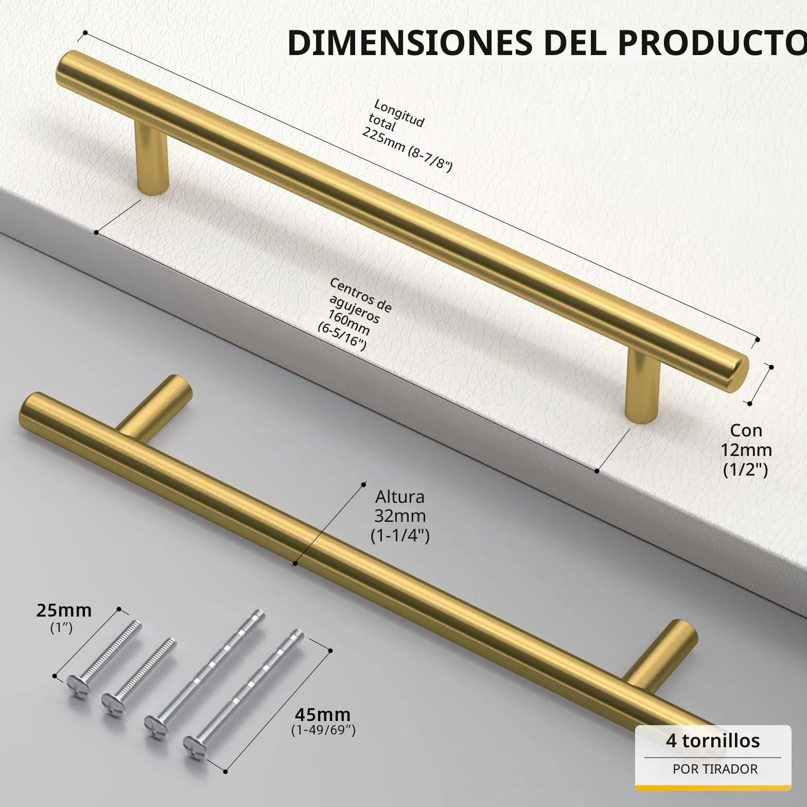 Goldenwarm 5 Piezas Tiradores Cajones 160mm Dorado Cepillado Acero Inoxidable para Armarios de Cocina