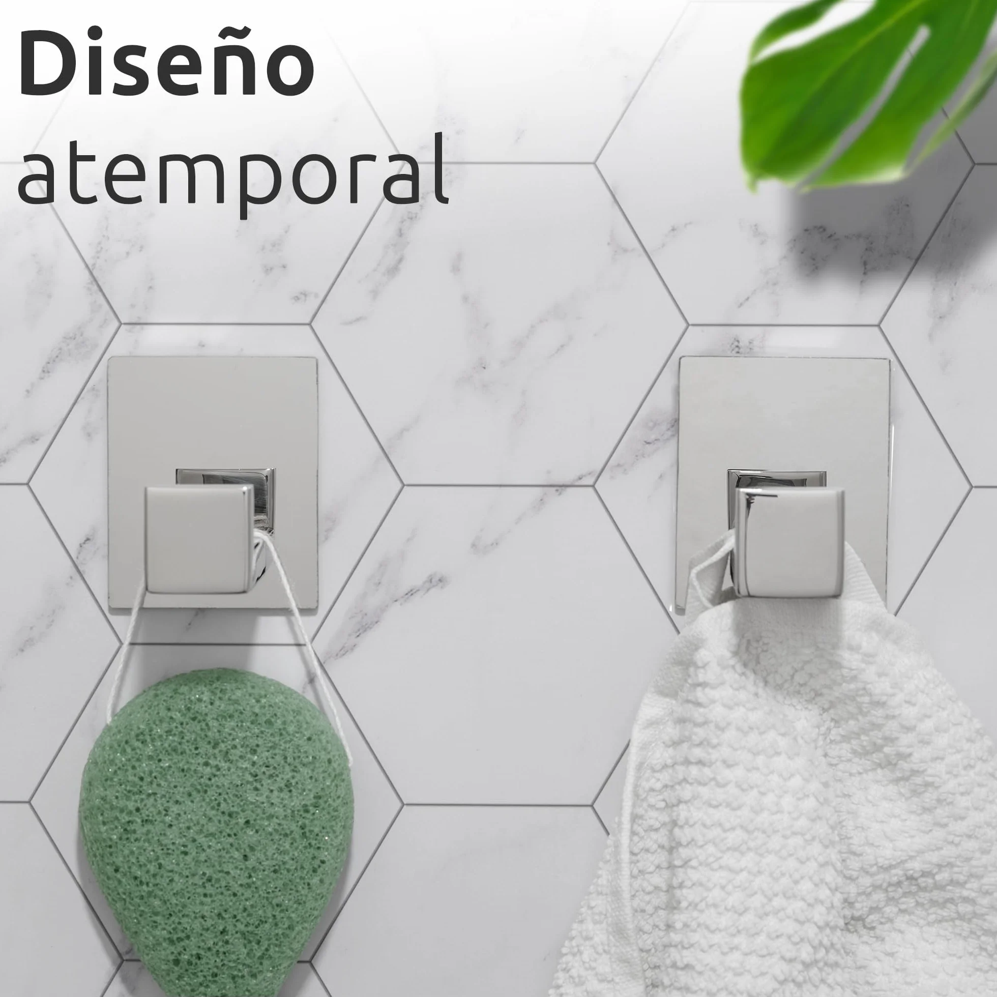 ECENCE Ganchos para Toallas 2x auto-adhesivos sin taladrar cromo soportes para toallas de Acero Inoxidable, ganchos para ropa para pegar en la pared