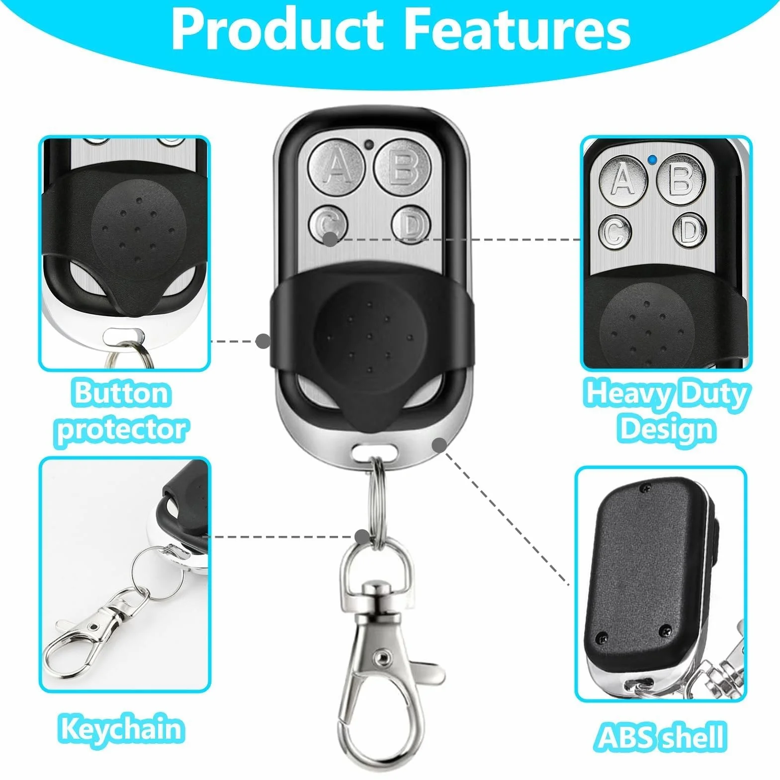 3Pcs Mando Garaje Clonador Universal 433.92Mhz, Mando a Distancia Duplicador con 4 Botones, Puerta Garaje Codigo Fijo Control Remoto Inalámbrico Automático Garage Gate Openers- Incluida Batería