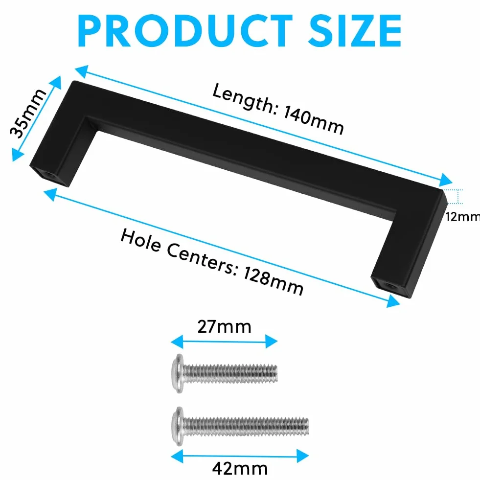 Flintronic 12 Piezas 128mm Tiradores de Armario Negro, Manijas de Puerta de Cajón de Cocina, para Gabinete Empotrado