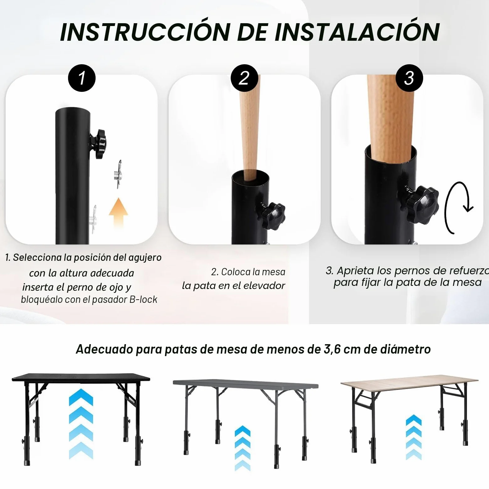 4 Piezas Extensores de Patas de Mesa Plegables, Patas Metalicas para Muebles, Ajustables Altura de 9,2cm / 13,3cm, Elevador Mesa, Pata para Mesas Sillas Doblado o Recto (Negro)
