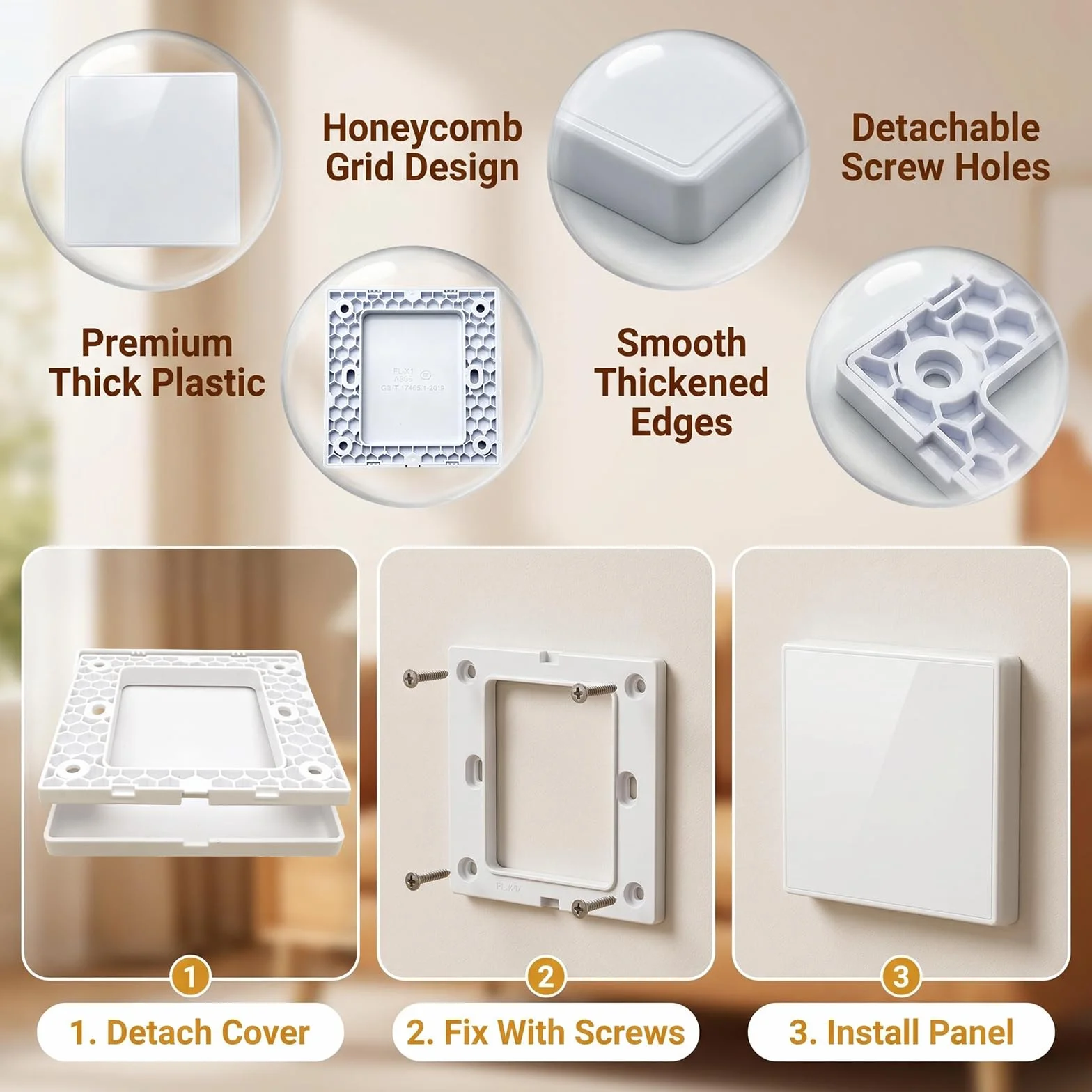 Tapa Ciega Enchufe Pared, Tapa Registro Electrico de 8,6 x 8,6 cm, Cubierta Ciega Empotrada de Plástico Sin Tornillos, Compatible con Enchufes o Interruptores No Utilizados (Blanco, 4 Unidades)