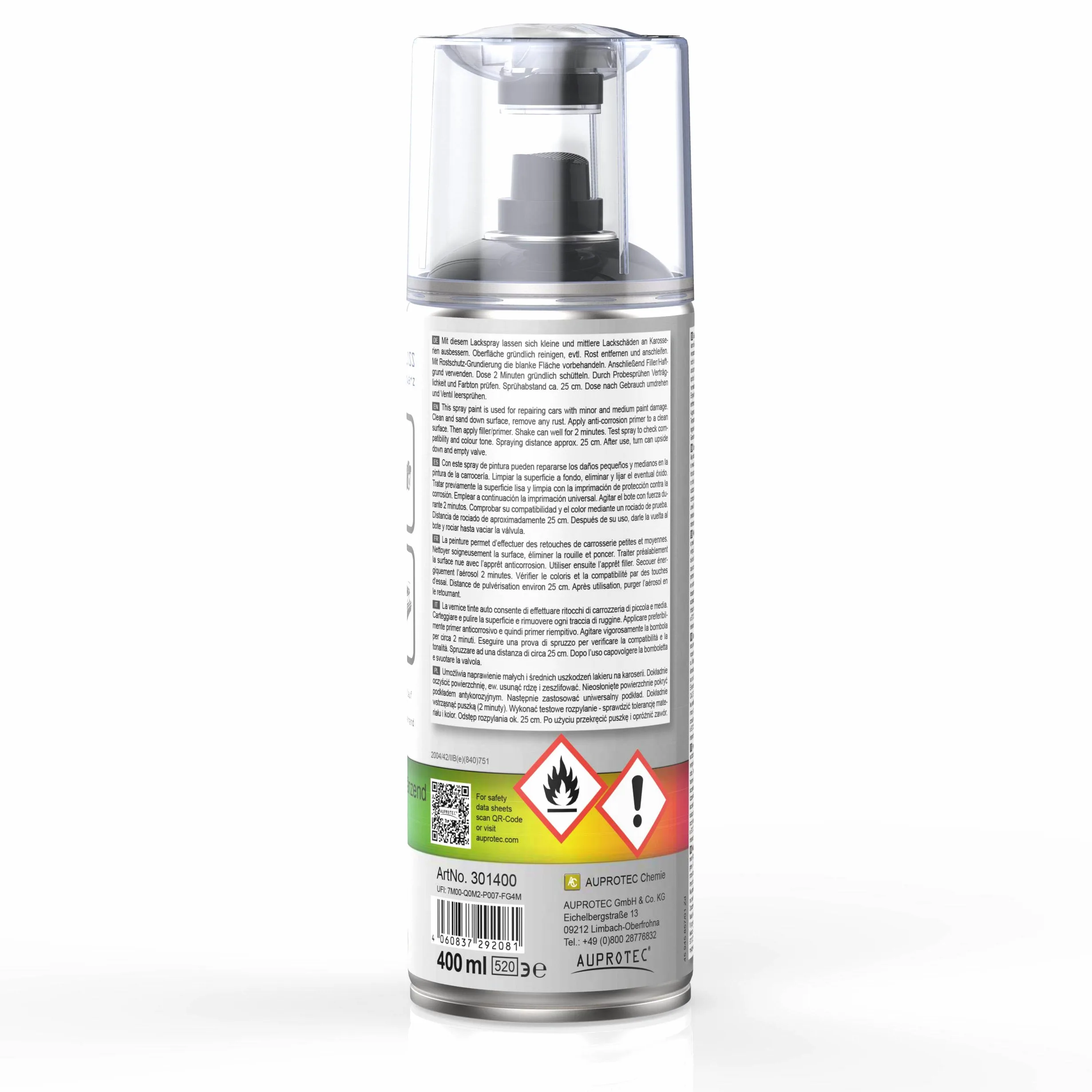Aupropaint Gloss - Spray de pintura en aerosol para coche, 3 x 400 ml + 1 mango de pistola original