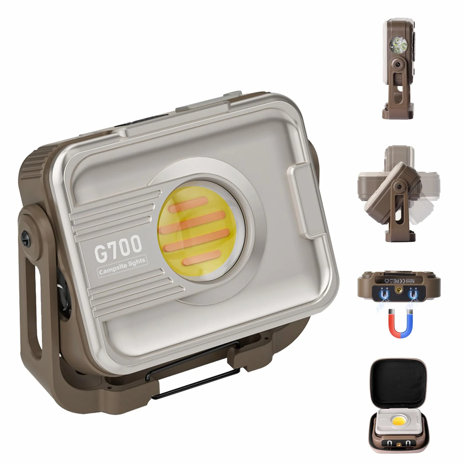 ERAY Foco LED Recargable - 1200 Lúmenes, 7 Modos, Batería 6000mAh, IP54 Impermeable, Imán y Gancho, Luz de Trabajo Portátil Ideal para Reparación, Camping, Garaje, Pesca, Taller, Emergencia