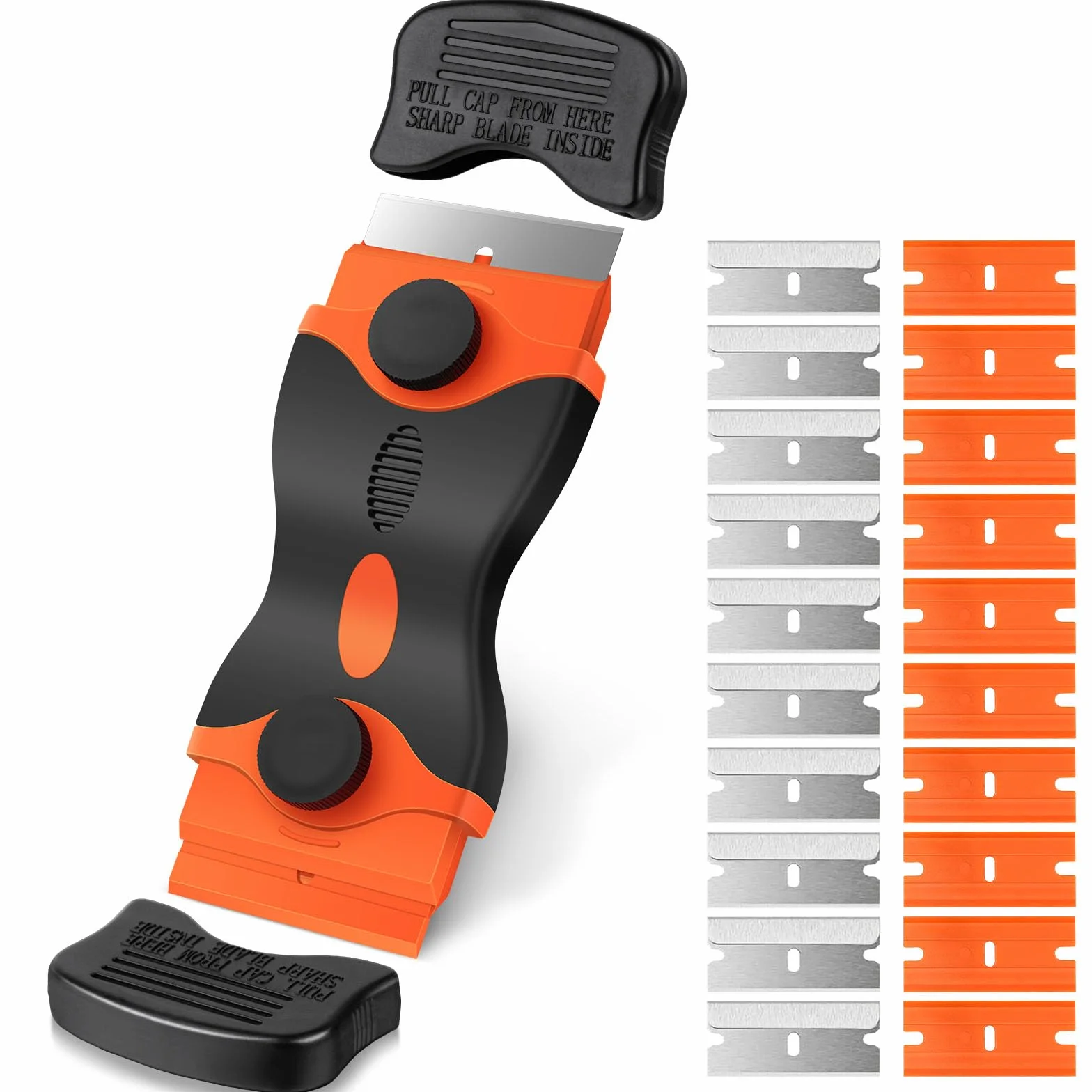 Ainiv 1 Pieza Rasqueta Vitrocerámica de 2 Cabeza, con 10 Acero Carbono y 10 Hojas Plástico Cuchillas Repuesto, Rascador Multiusos de Limpieza para Raspar Etiquetas, Pegamento, Pegatinas, Calafateo