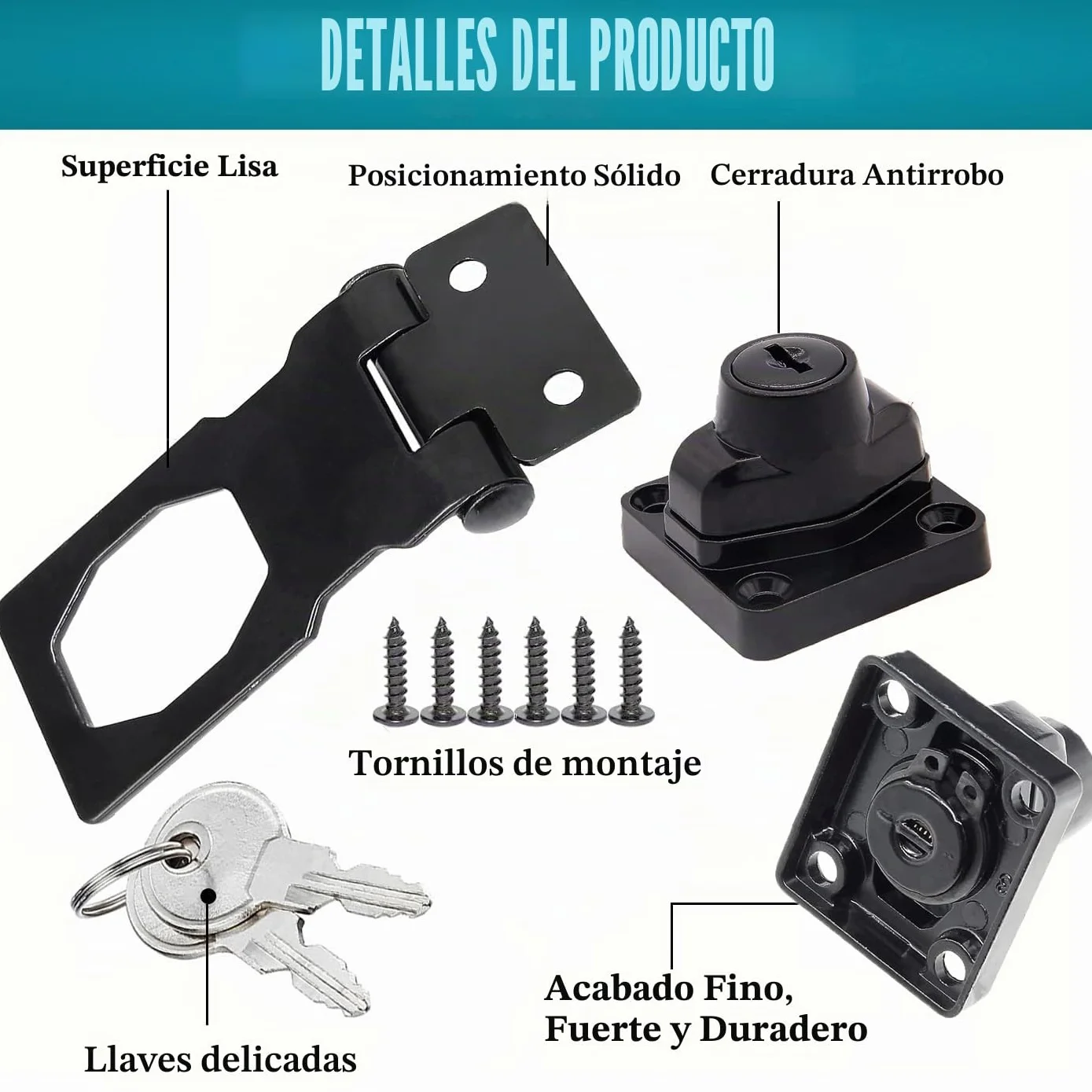 Cerradura de cerrojo de ángulo recto 90 grados con llave, cerrojo pequeño de seguridad para puerta, cobertizo (Black 2.5 Inch)