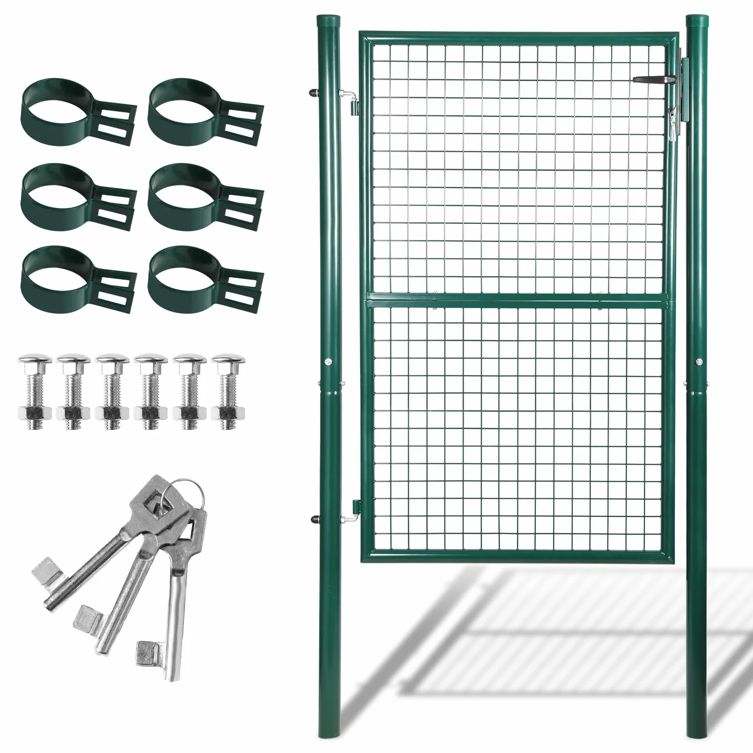 Puerta de jardín de 150 x 100 cm, de acero galvanizado, para cobertizos, vallas, patio, incluye mango de acero inoxidable y 3 llaves, color verde