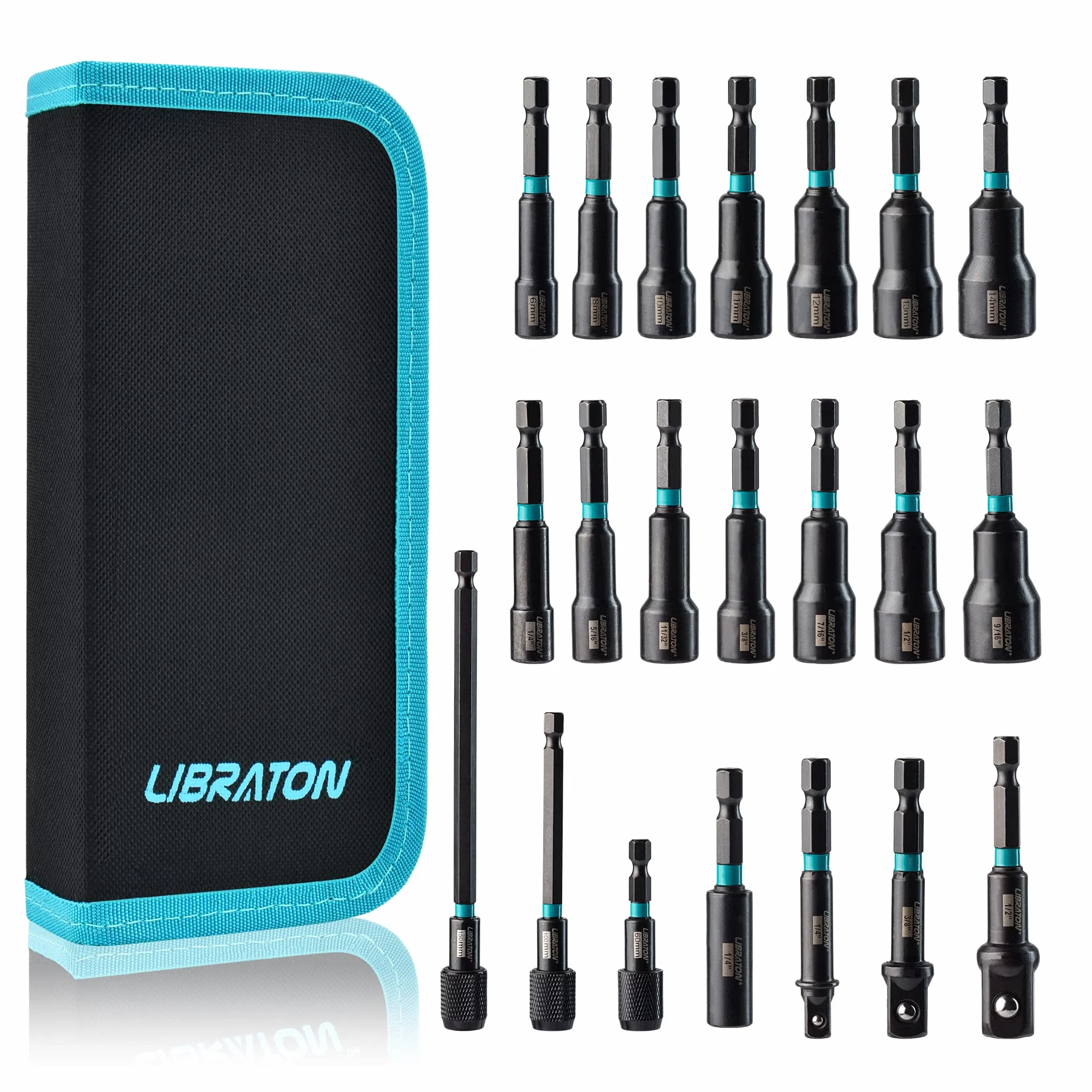 Libraton destornillador de tuercas magnéticas, juego de brocas para taladro de impacto de 1/4 ", destornillador de tuerca métrico y SAE, adaptadores de vaso de impacto, portapuntas, extensiones