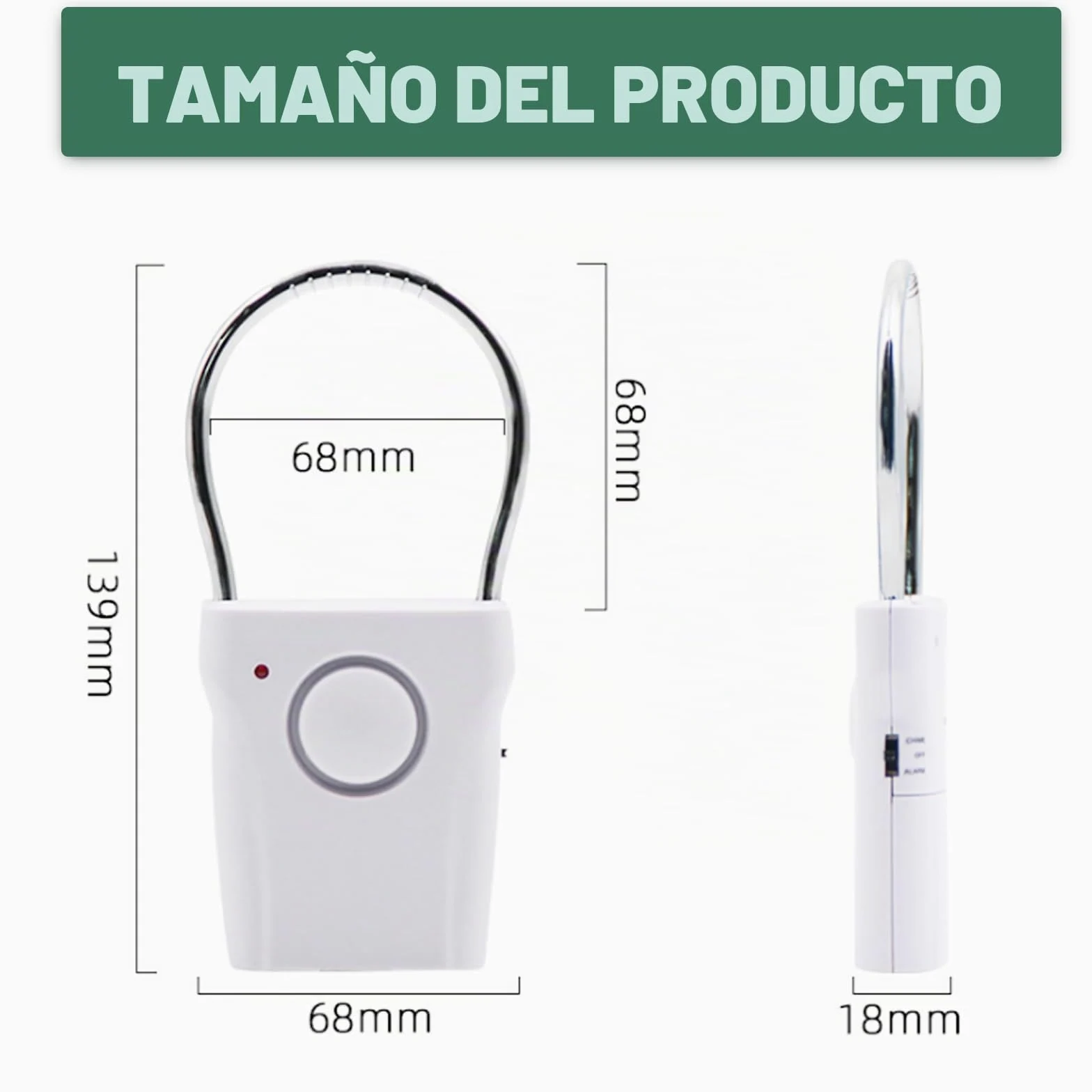 2 piezas de alarma de manija de puerta, alarma antirrobo inalámbrica de 120 dB, sensor táctil y de vibración para puerta y ventana, alerta de seguridad para casa, hotel de viaje, autocaravana, color