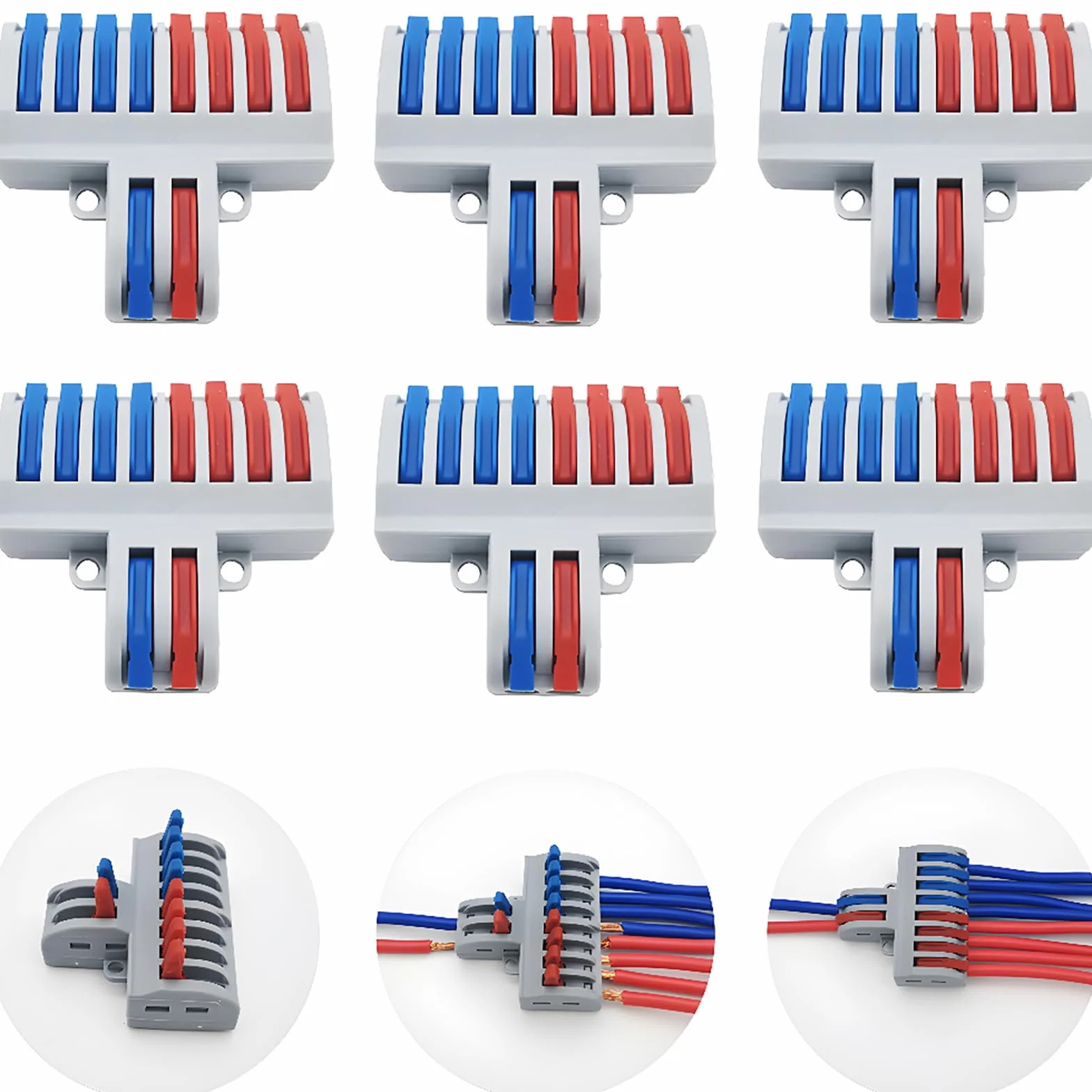 Conectores Electricos, CESFONJER SPL-82 Conector Eléctrico Rapido, Conectores de Cable Compacto con Palanca de Empuje con Resorte (2 en 8 fuera,6pcs)