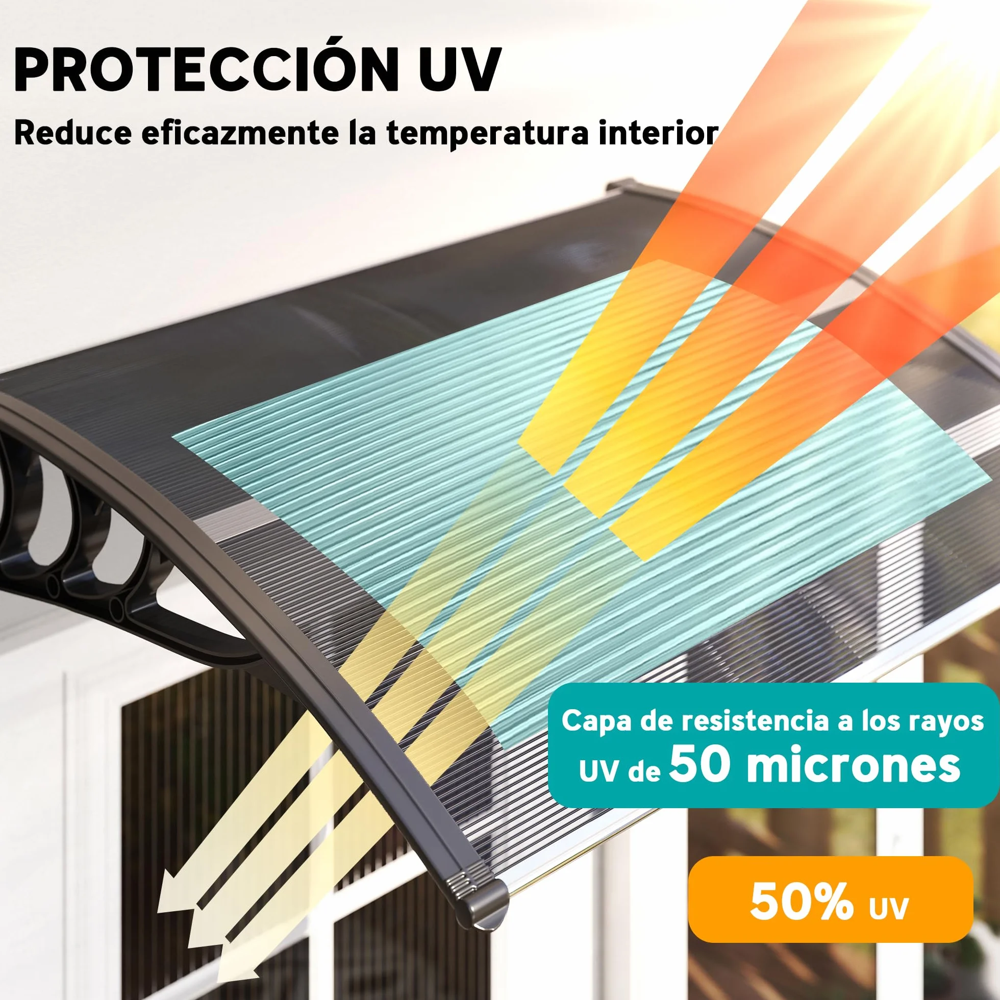 Outsunny Marquesina Exterior 100x75 cm Tejadillo Protección Sol Lluvia Policarbonato Aluminio Negro