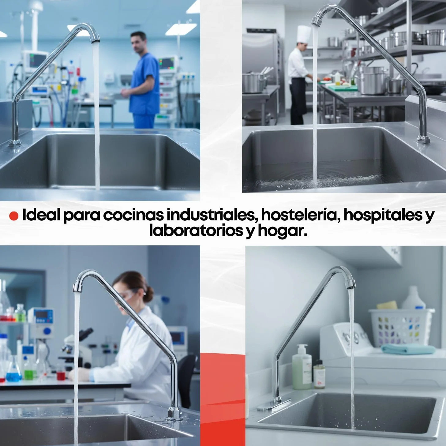Caño alto Giratorio con Aireador para Grifo de pedal de cocina industrial Cuello de Cisne Cromado Acero Inoxidable