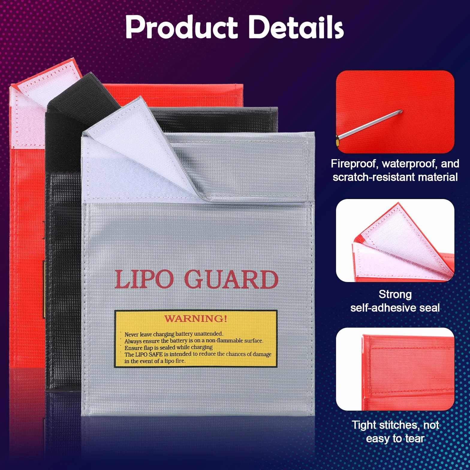 3 Piezas Bolsa Ignífuga para Documentos, 22,5 x 18,5cm Bolsa Impermeable Documentos, Bolsa de Seguridad Ignífuga para Almacenar Baterías, Dinero en Efectivo, Pasaportes, Joyas