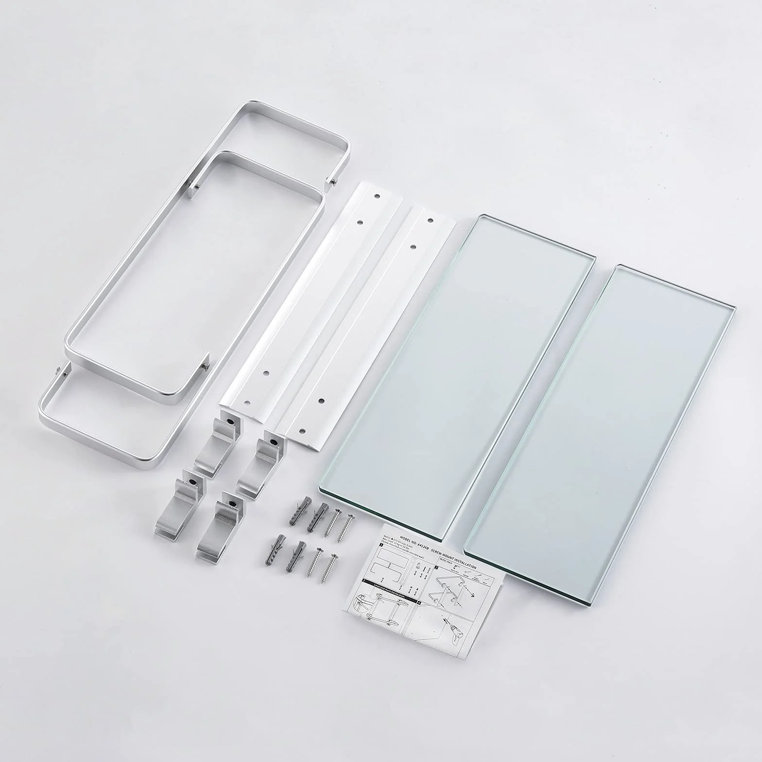 Estanteria Baño Cristal Vidrio Templado 8mm Estante Ducha 2 Niveles Aluminio Plata Rectangular