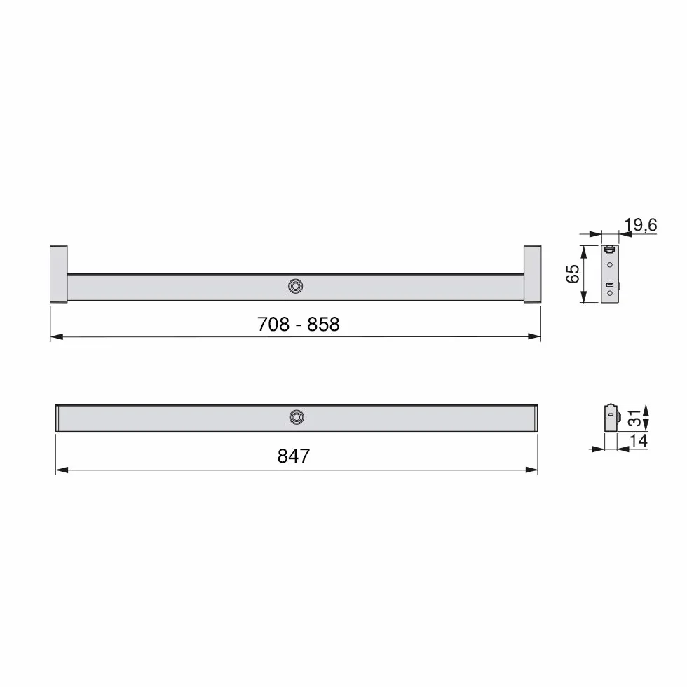 EMUCA Barra de Armario con Luz LED 4W-12V DC Detector de Movimiento Aluminio Mate L 708-858mm