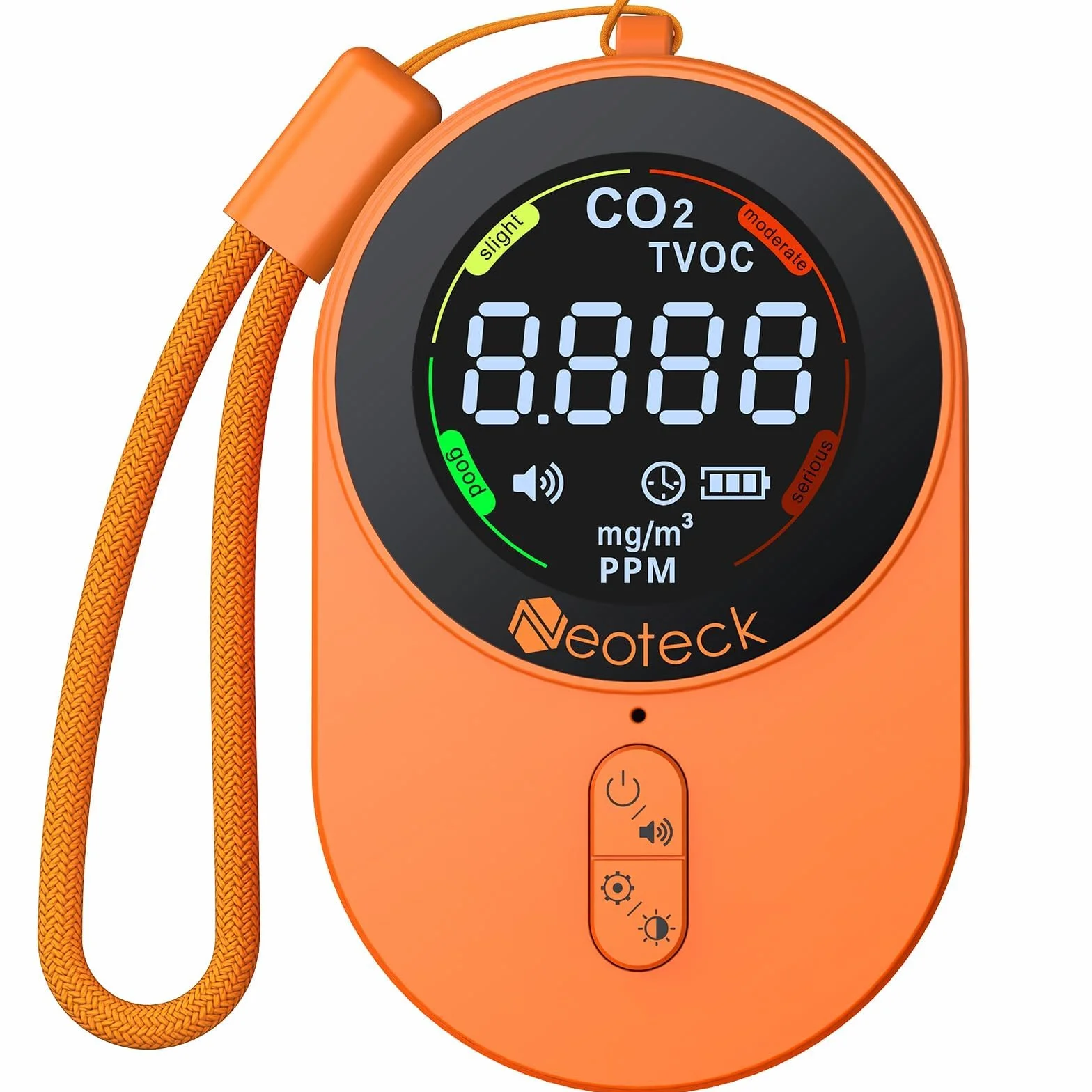 Neoteck Medidor de CO2 Portátil 1s Refresh 2 en 1 Detector de CO2 TVOC con Alarma de Zumbador y Cordón, 700mAh Batería Recargable Incorporada Mini Detector CO2 para Camping Aventura Casa Hotel Coche