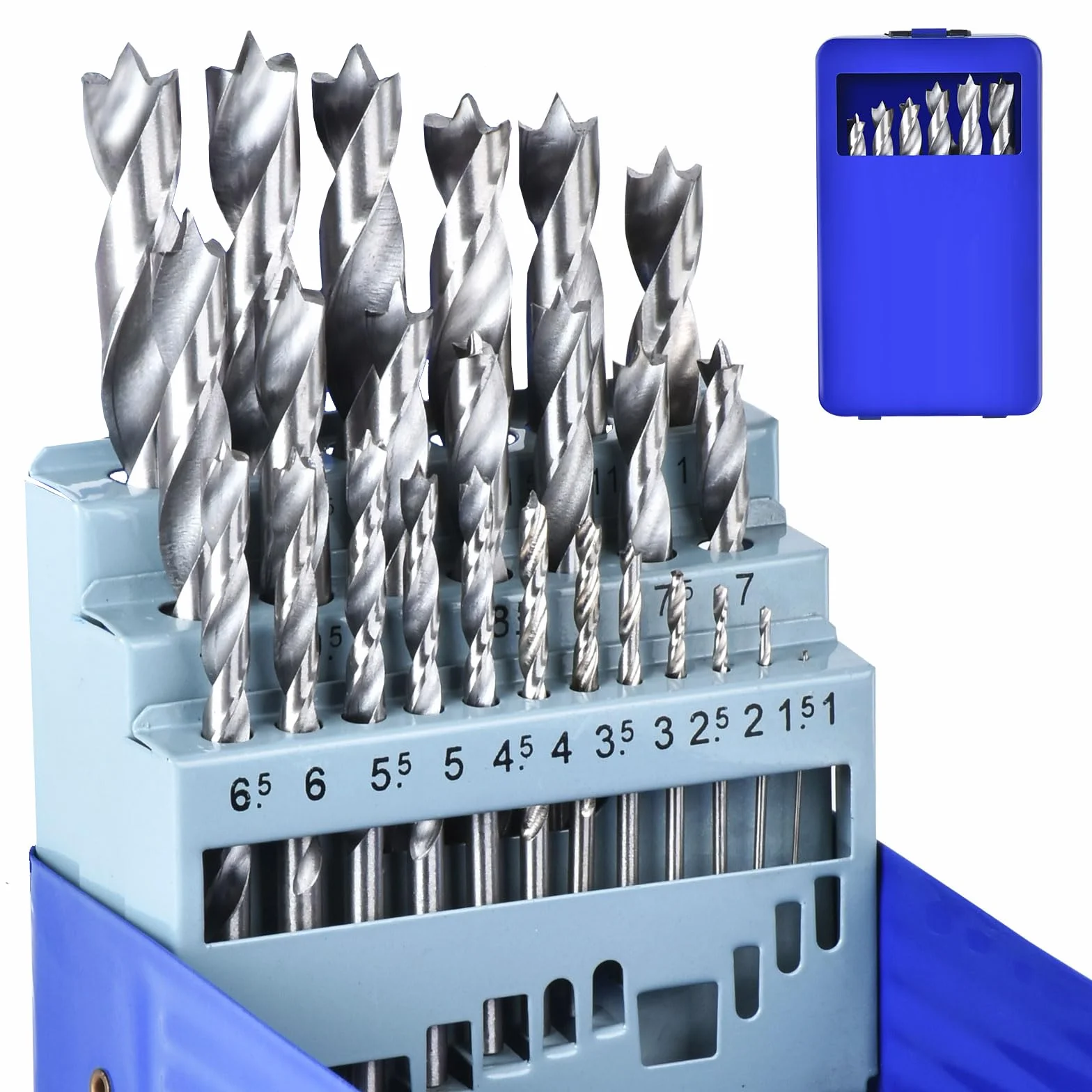 25 Piezas Brocas de Taladro para Madera 1-13 mm, Juego Completo HSS Helicoidal para Madera, Goma, Poliuretano, Plástico, Juego de Brocas con Estuche, Ángulo de Punta 135°