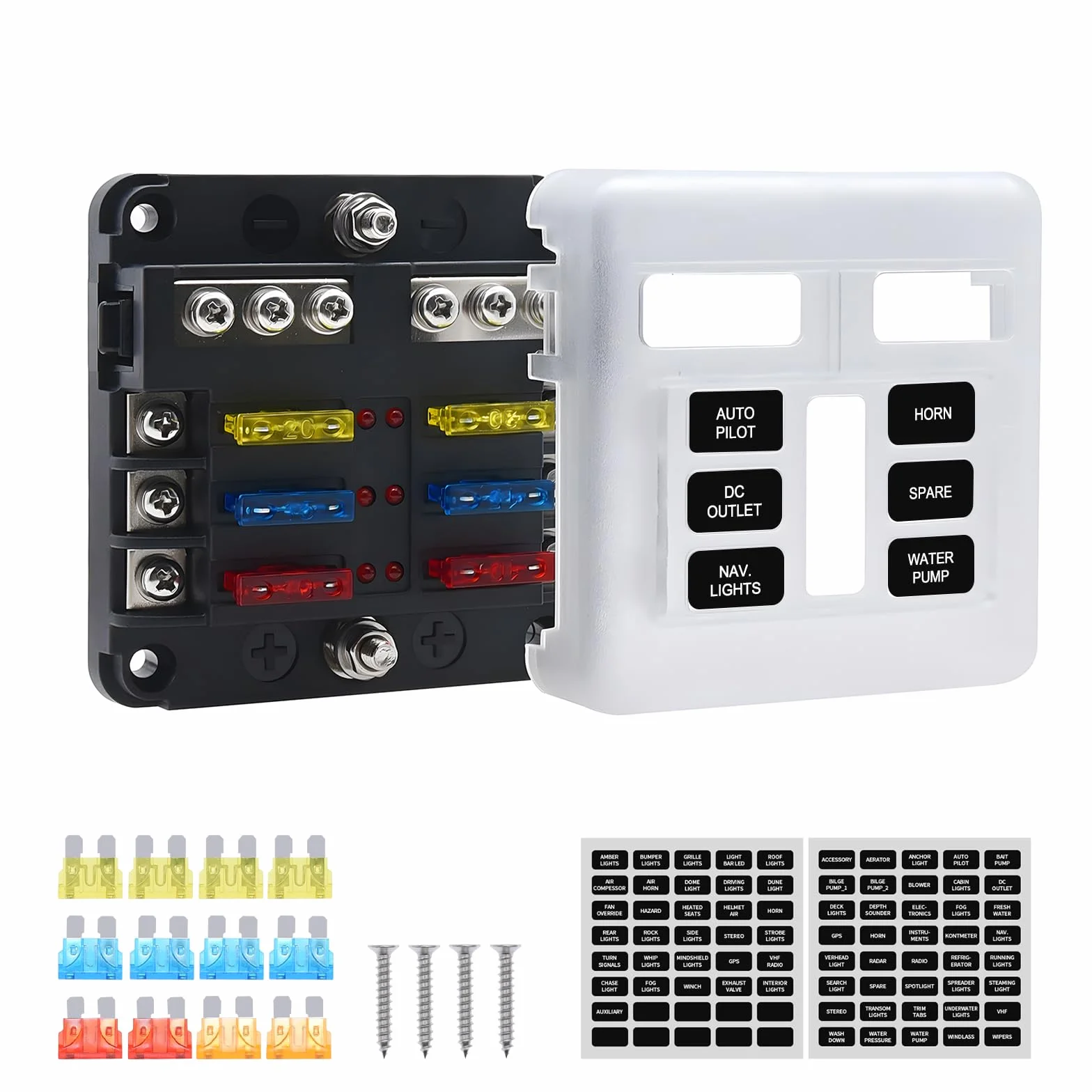 KAOLALI Caja de Fusibles 6 Vias, Porta Fusibles con Cuchilla Negativa, LED, 12V para Coche Barco Marino