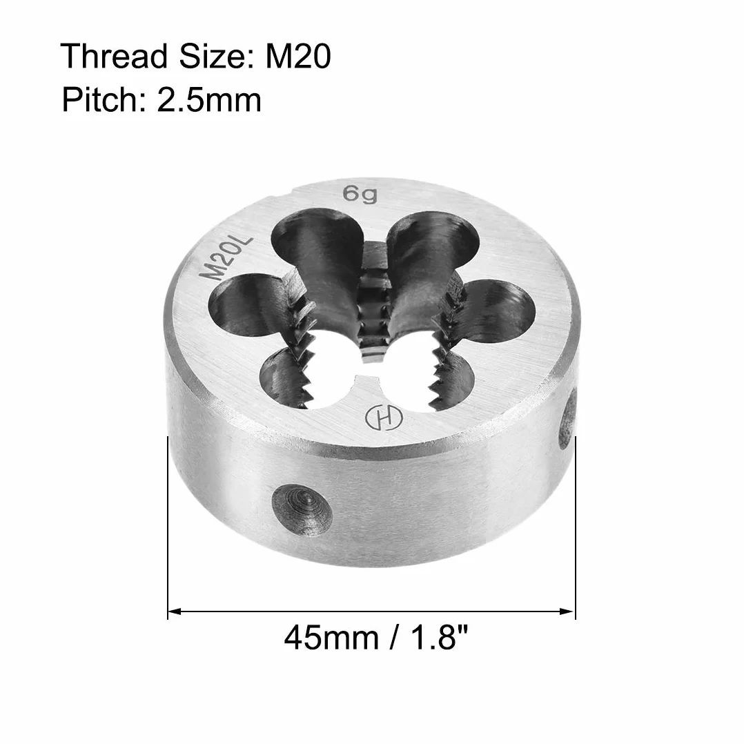 sourcing map Terraja, Terrajas de Roscar Métricas M20, Terraja Redonda 45mm Diámetro Exterior, Troquel para Roscar a la Izquierda, Aleación de Acero