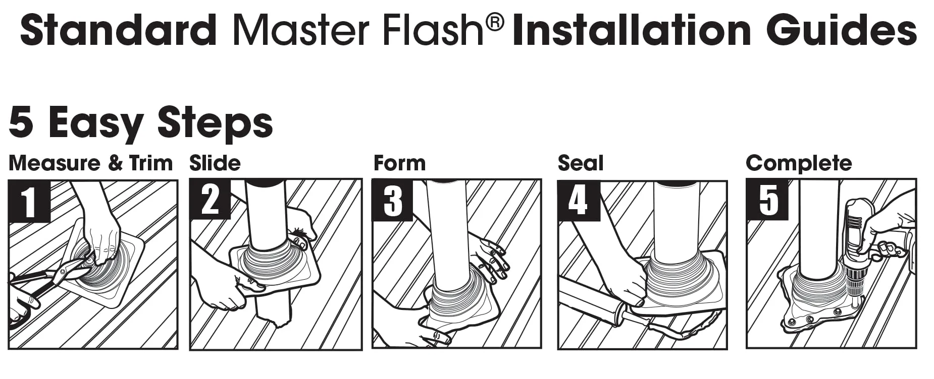 MASTER FLASH Brida antiingreso de agua de EPDM flexible de paso de techo, protección para chimeneas, tuberías, cables, paneles, alcantarilla, estándar #5 (101-209 mm)