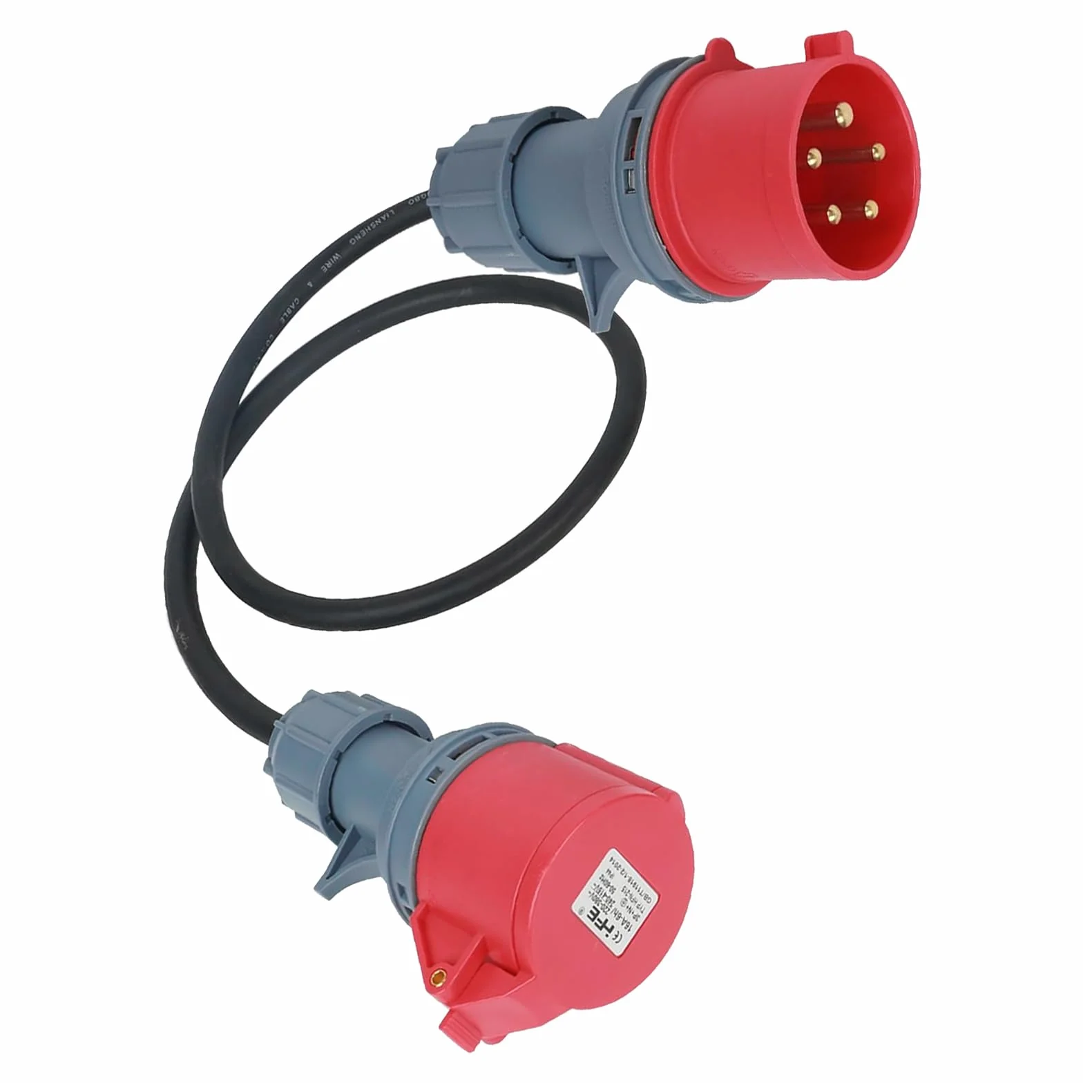 Adaptador de 32 A a 16 A, CEE Adaptador Cable alargador de 1,5 m, Enchufe Trifasico, Clavija Enchufe Macho de Alta Corriente, inversor de Fase, para Uso caravanas/Camping/Industrial y Exterior