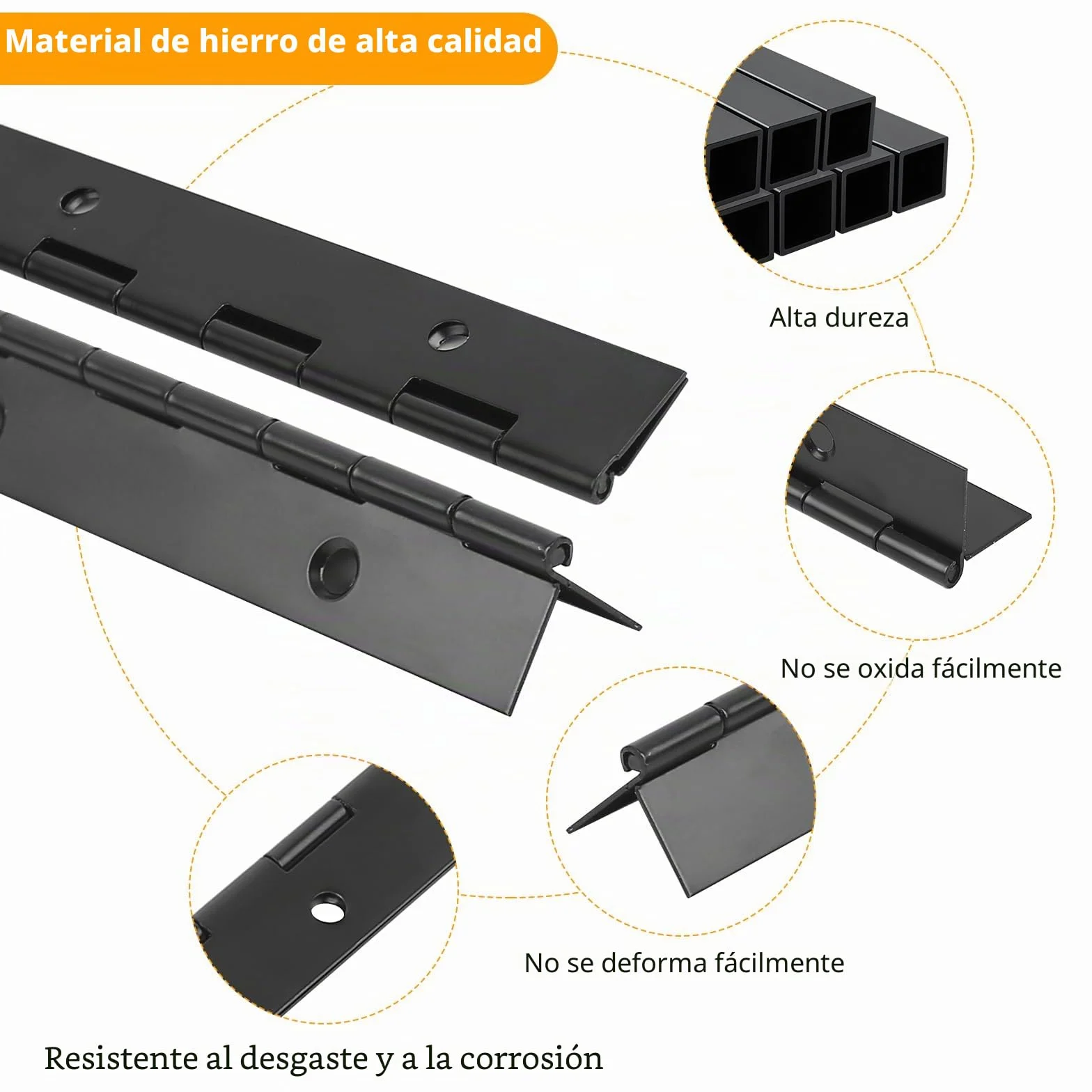 Bisagra Piano 30 cm de Acero Inoxidable para Puertas con Tornillos (Negro)